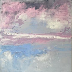 Night is falling blue pink ocean abstract landscape cloudy impressionism sky 