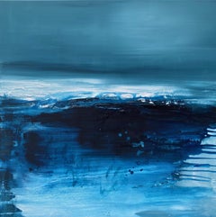 Ombres nocturnes peinture abstraite sur toile océanique bleu foncé blanc