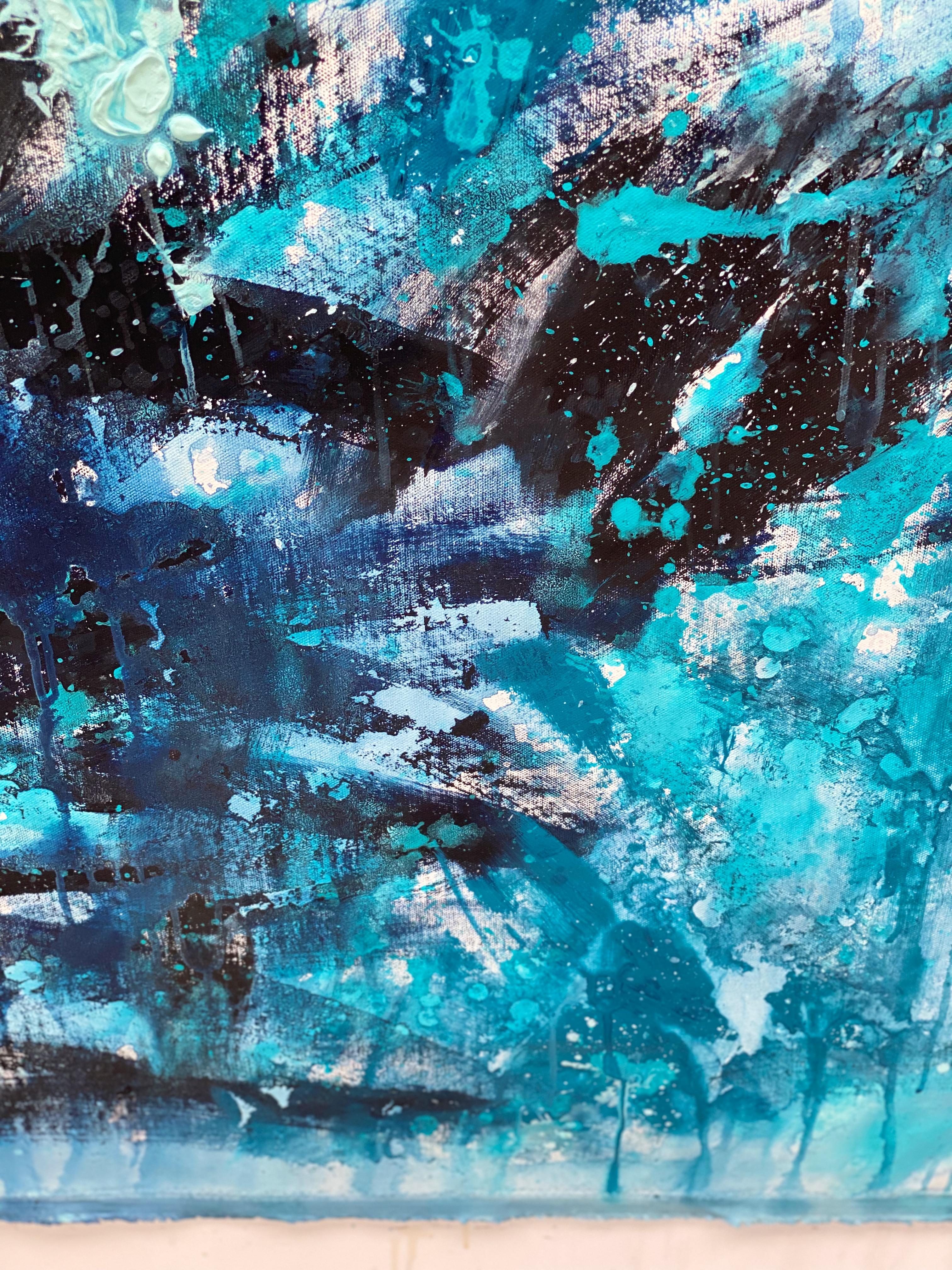 Not Drowning Waving large statement art abstract expression painting ocean blue For Sale 1