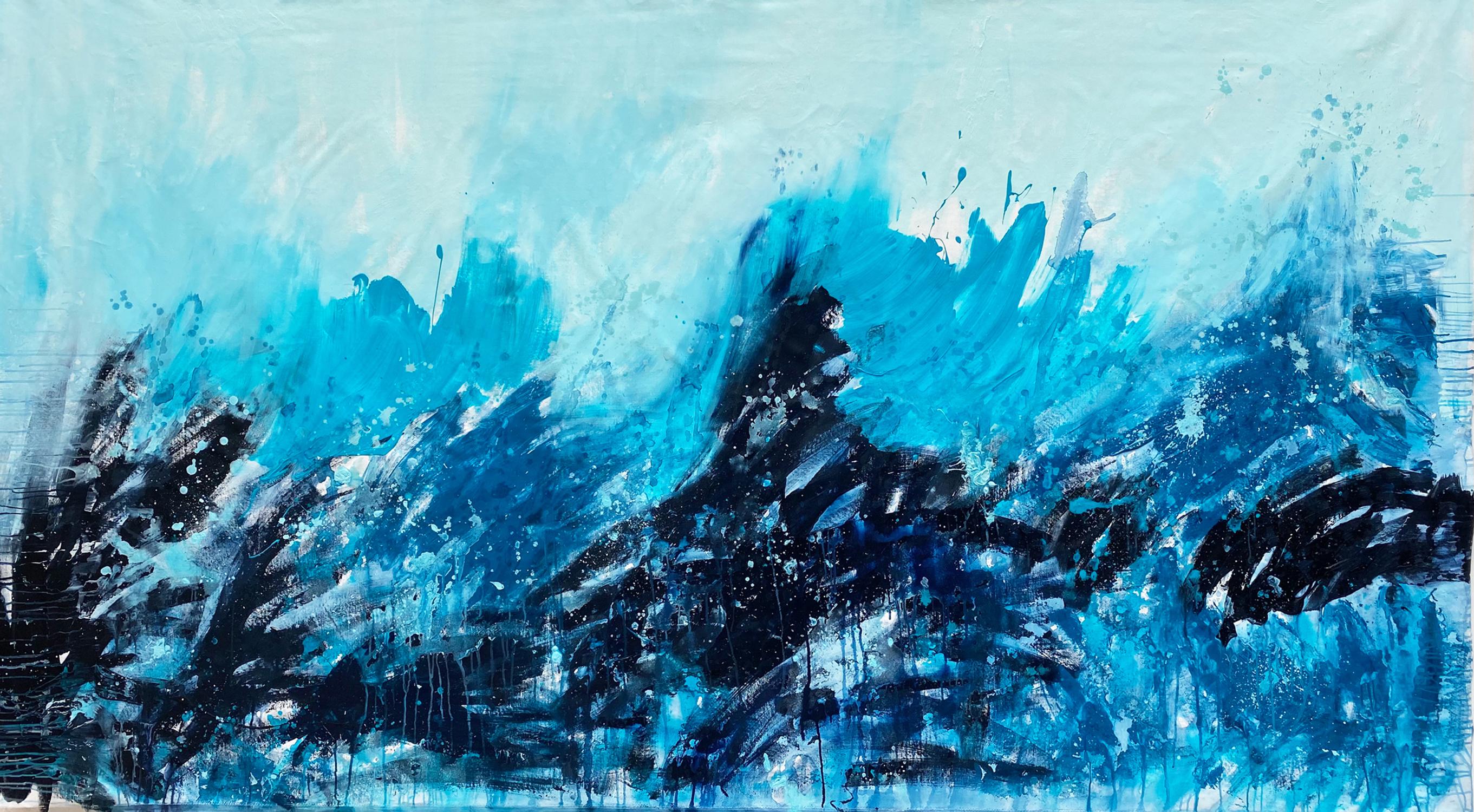 Kathleen Rhee Abstract Painting - Not Drowning Waving large statement art abstract expression painting ocean blue