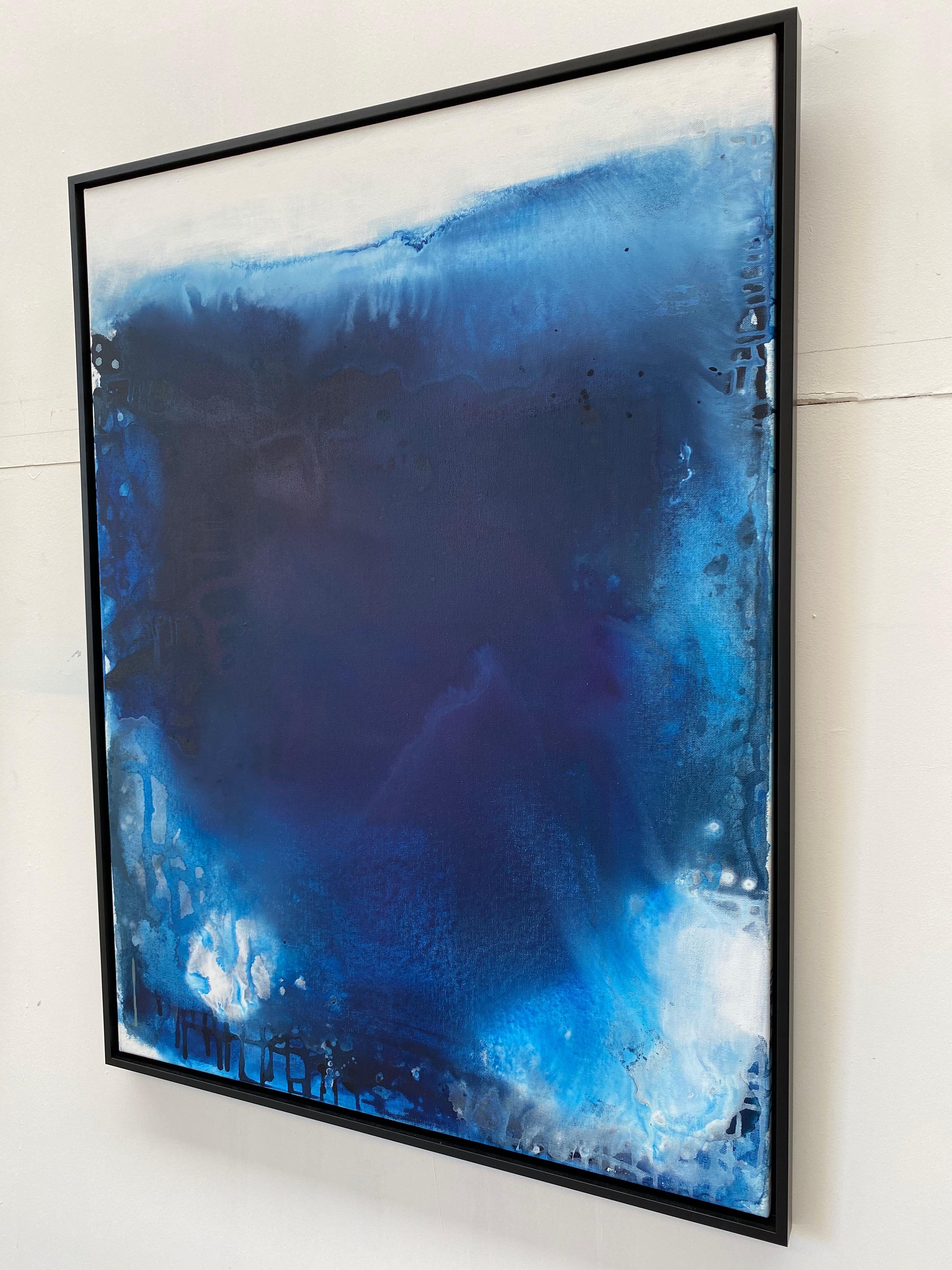 Ocean Depths no3 abstract impressionist blue oceanscape custom framed in black  For Sale 5