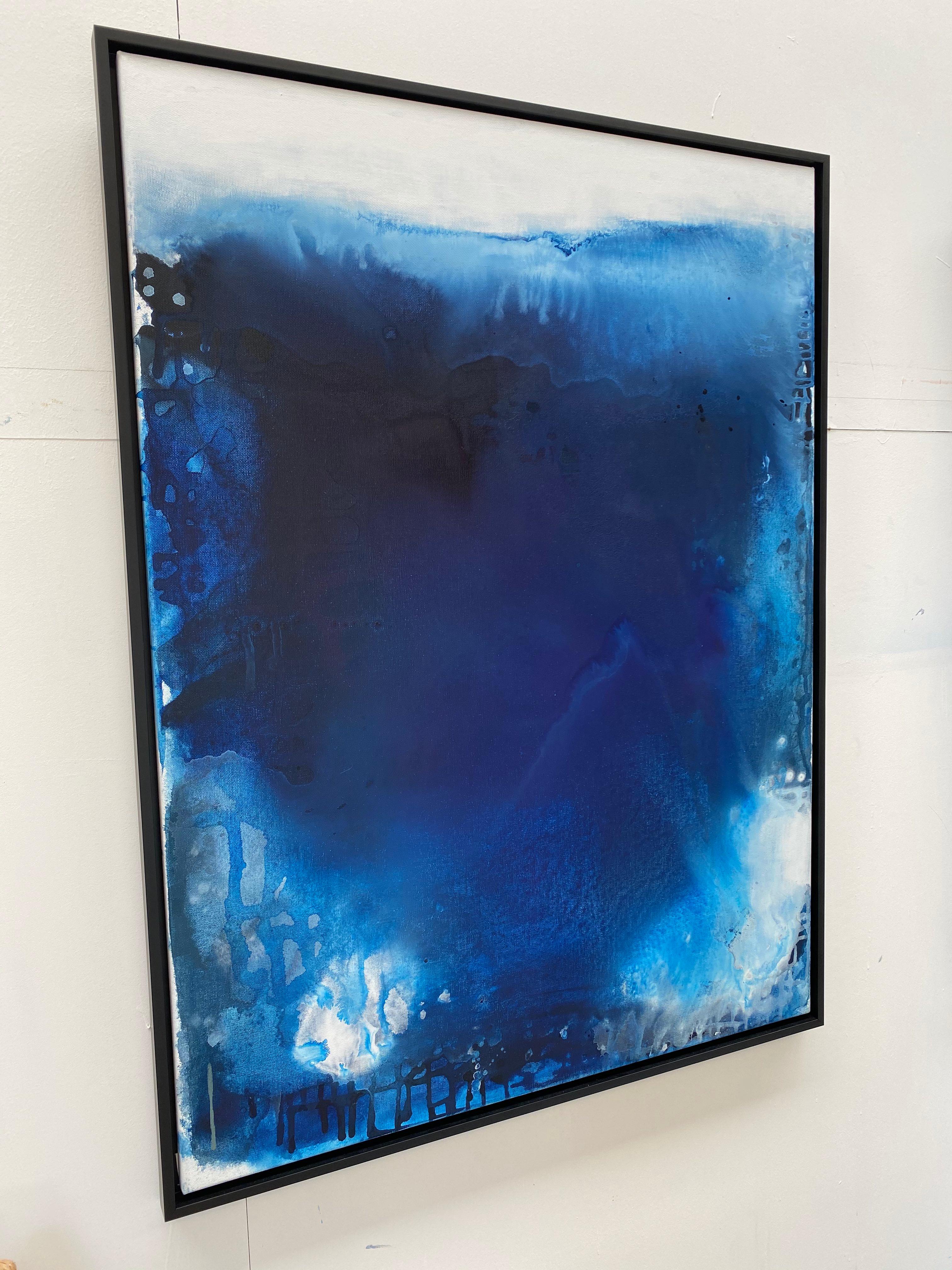 Ocean Depths no3 abstract impressionist blue oceanscape custom framed in black  For Sale 6