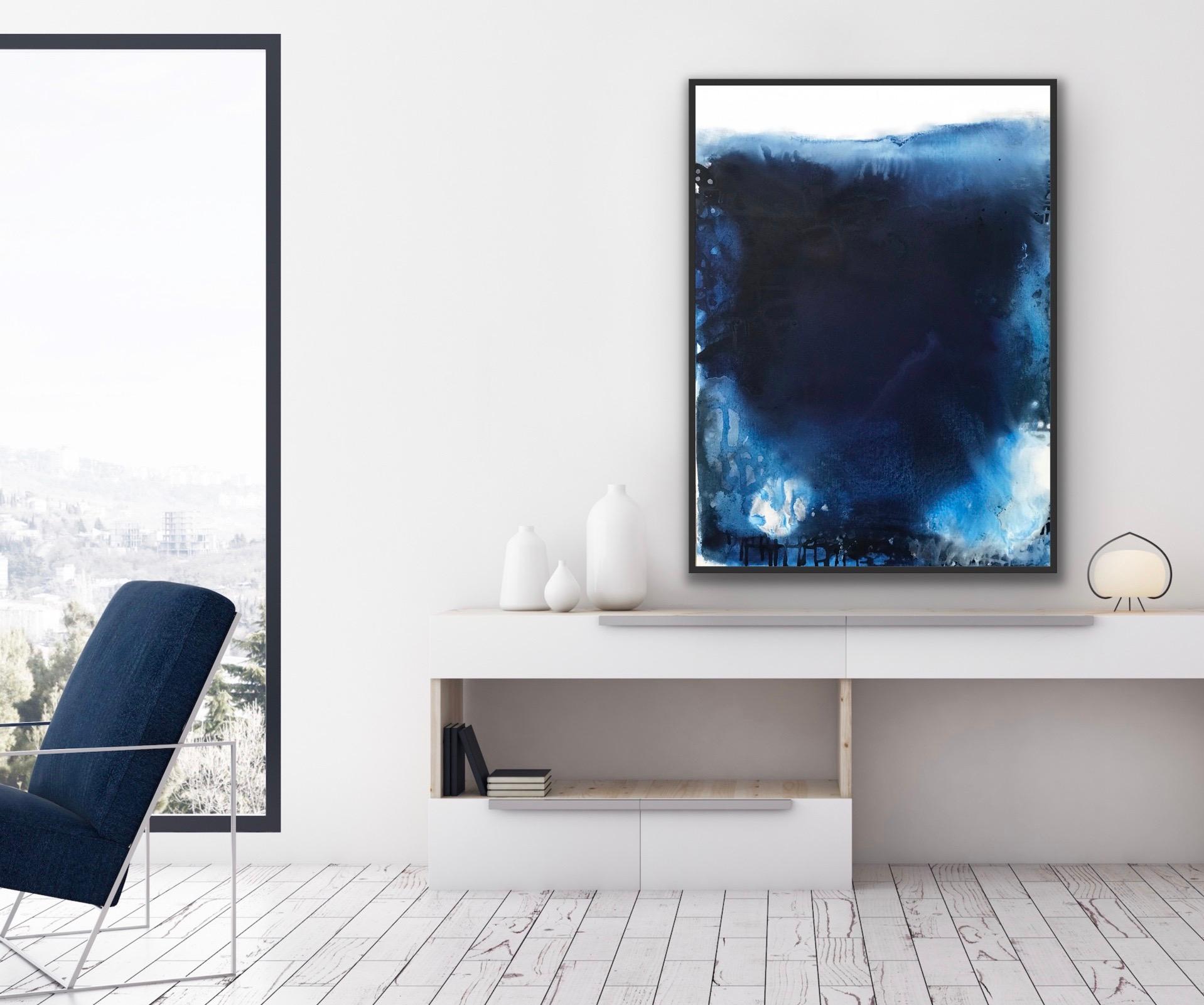 Ocean Depths no3 abstract impressionist blue oceanscape custom framed in black  For Sale 9