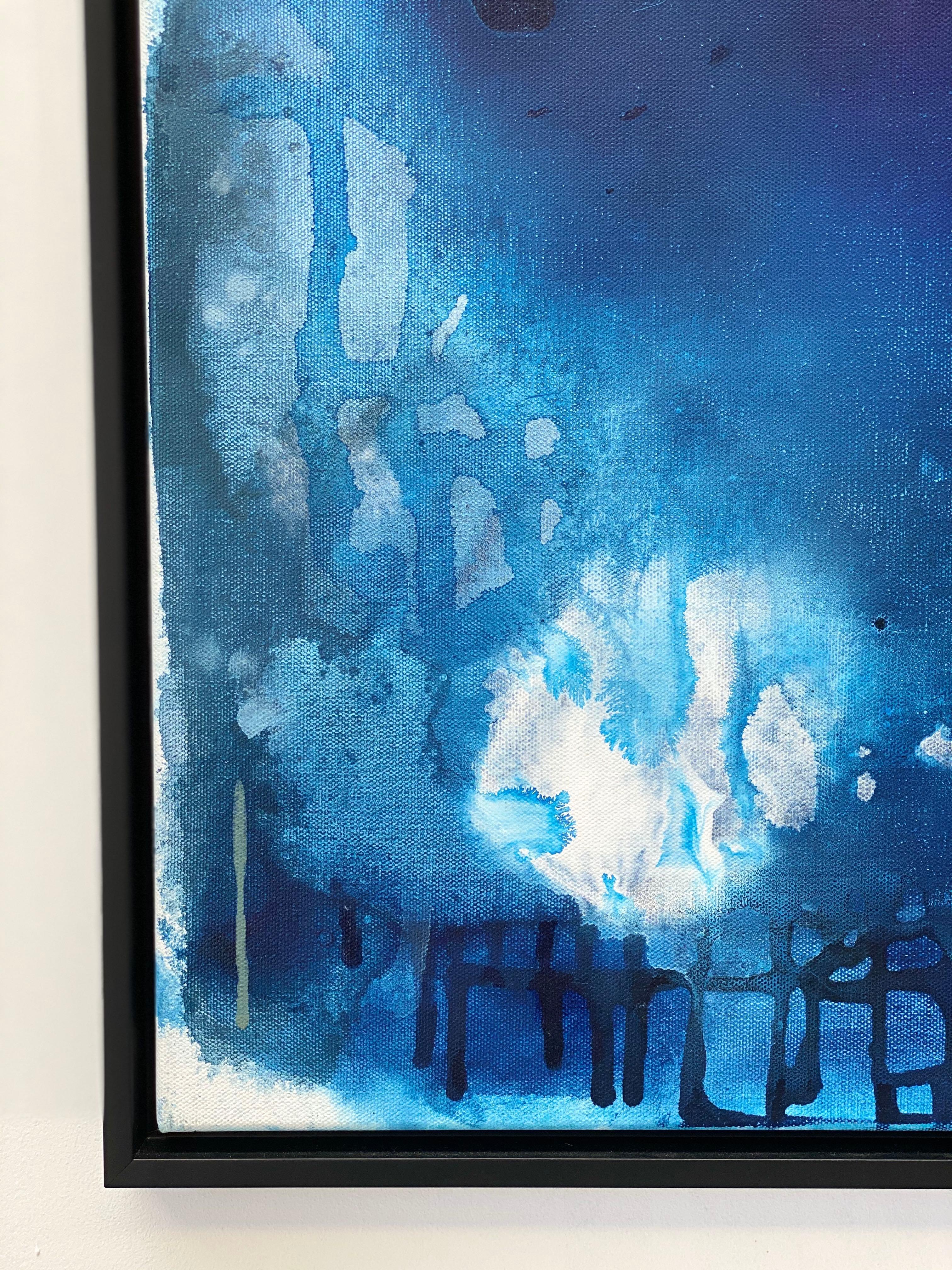 Ocean Depths no3 abstract impressionist blue oceanscape custom framed in black  - Blue Abstract Painting by Kathleen Rhee