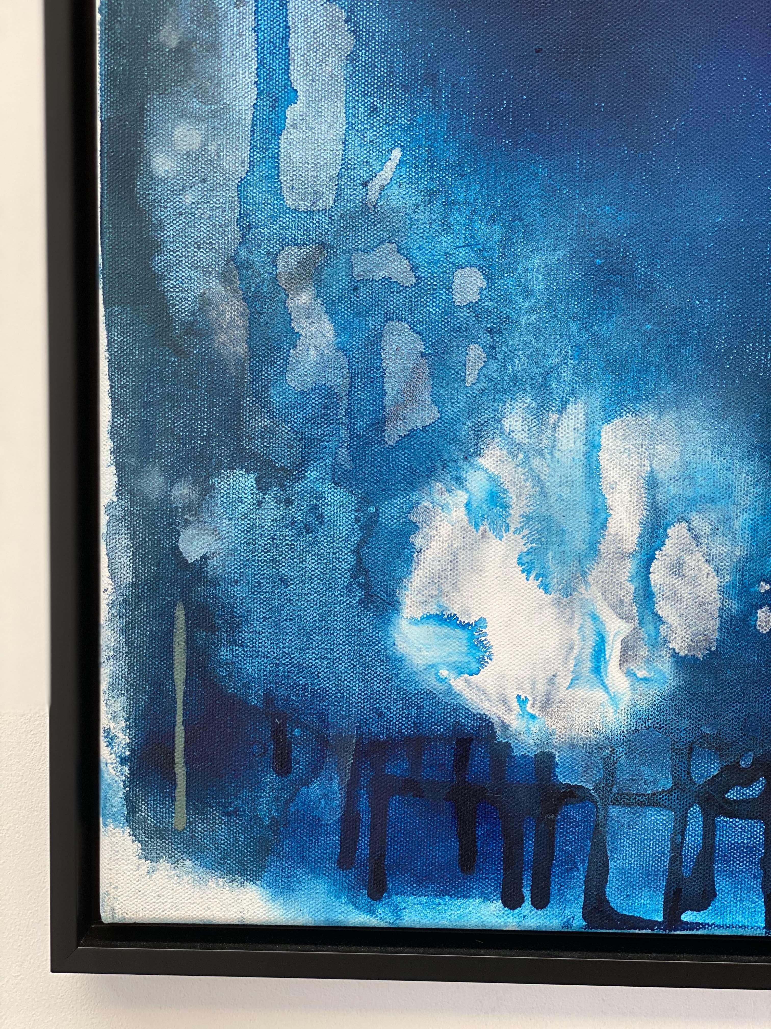 Ocean Depths no3 abstract impressionist blue oceanscape custom framed in black  For Sale 1