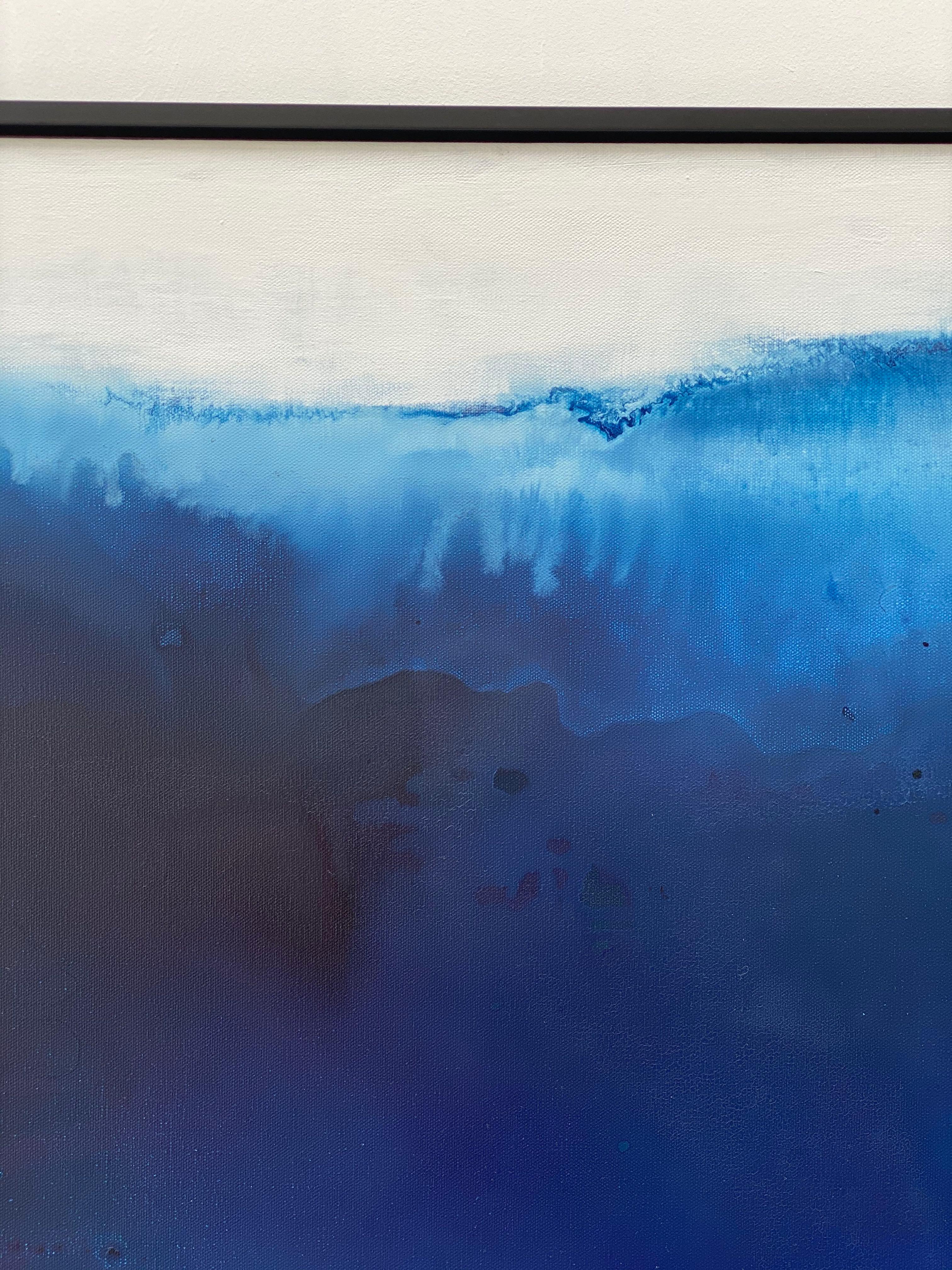 Ocean Depths no3 abstract impressionist blue oceanscape custom framed in black  For Sale 2