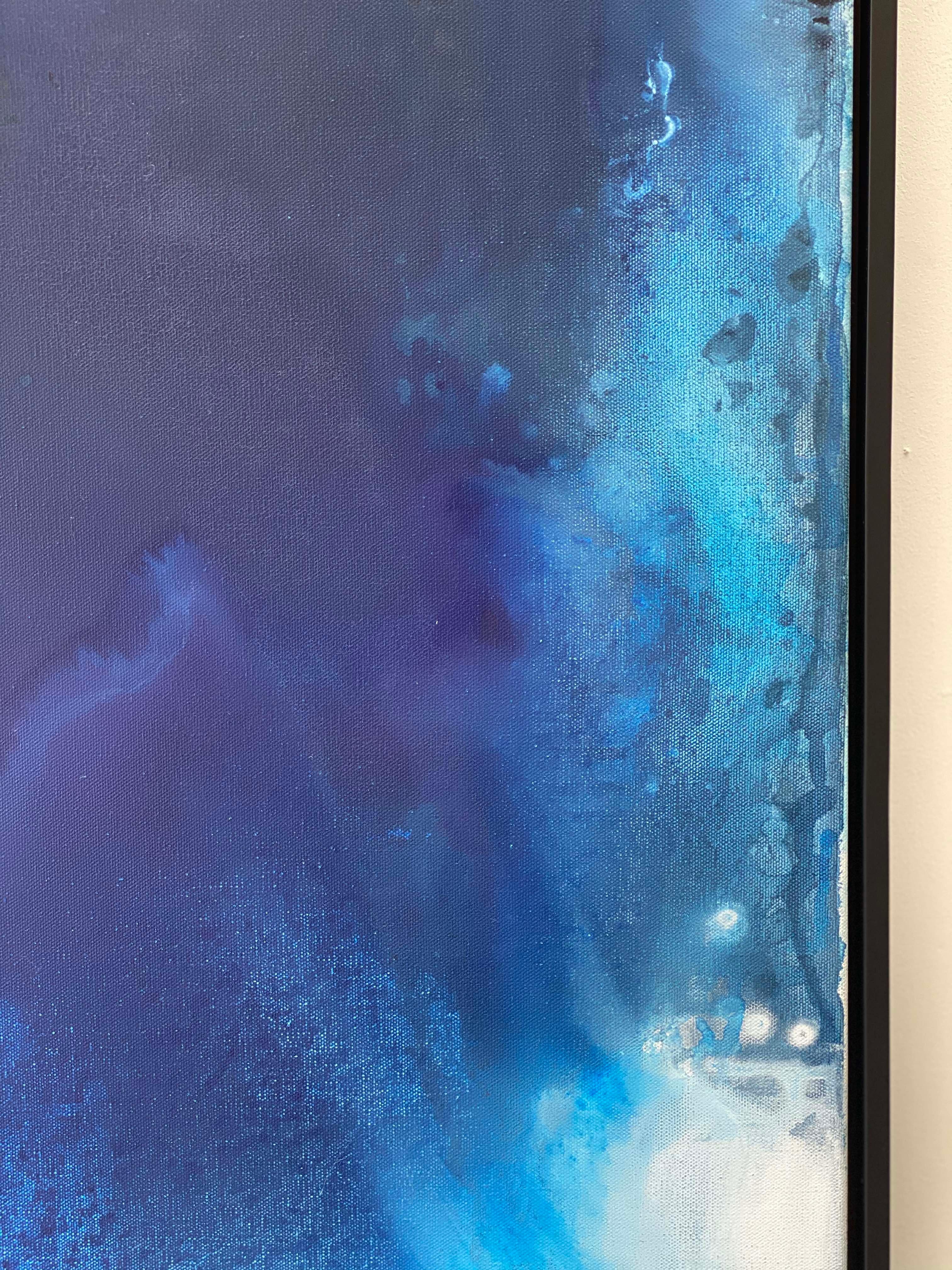 Ocean Depths no3 abstract impressionist blue oceanscape custom framed in black  For Sale 3