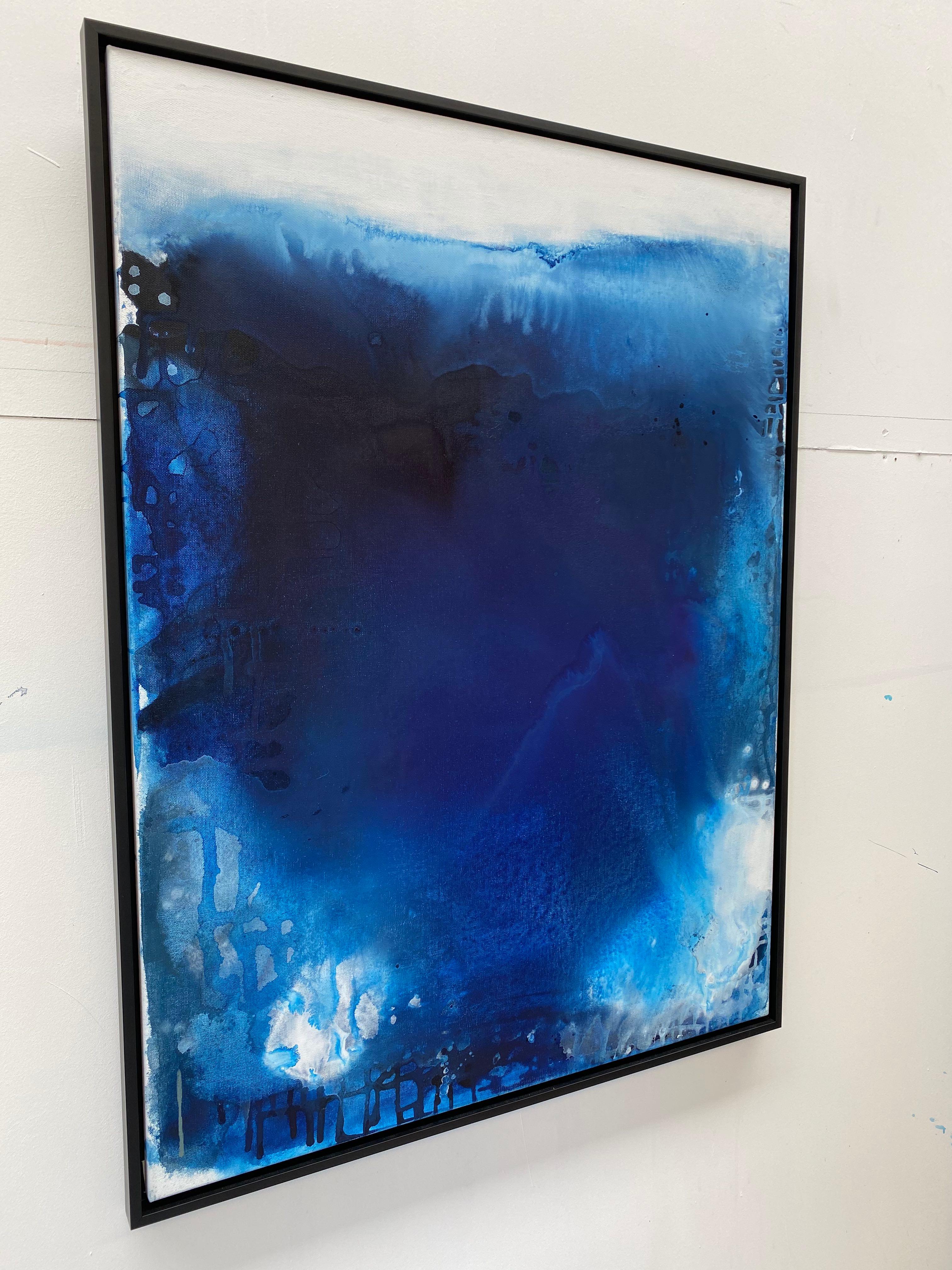 Ocean Depths no3 abstract impressionist blue oceanscape custom framed in black  For Sale 4