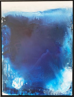 Ocean Depths no3 abstract impressionist blue oceanscape custom framed in black 