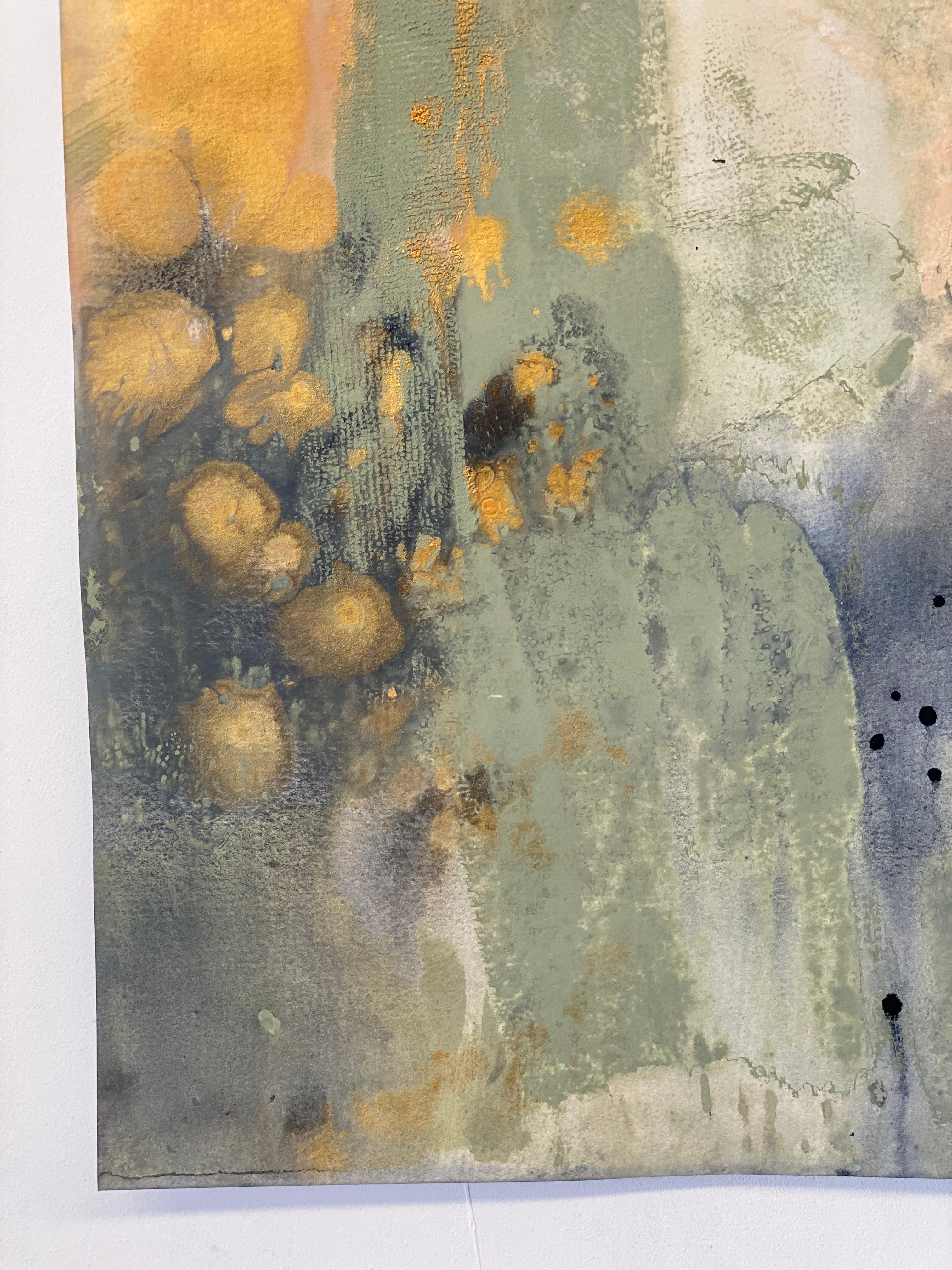 Organischer abstrakter Ausdrucksgemälde Schwarzgold Metallic Olivgrünes Papier no3 im Angebot 8
