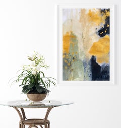 Organic abstract expression painting black gold metallic olive green paper no3