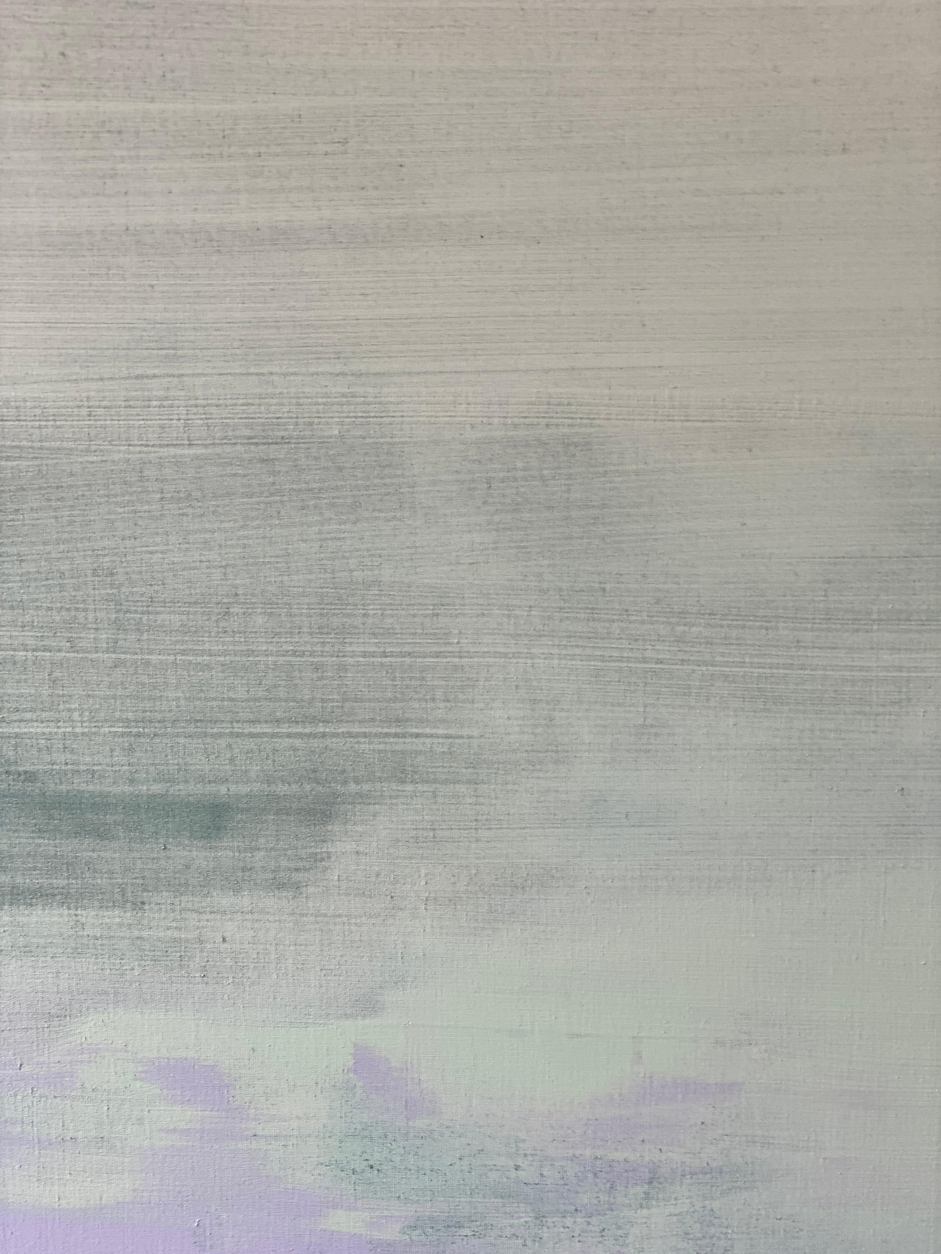 Pastel sage lavender square large scale minimalist abstract painting statement For Sale 9