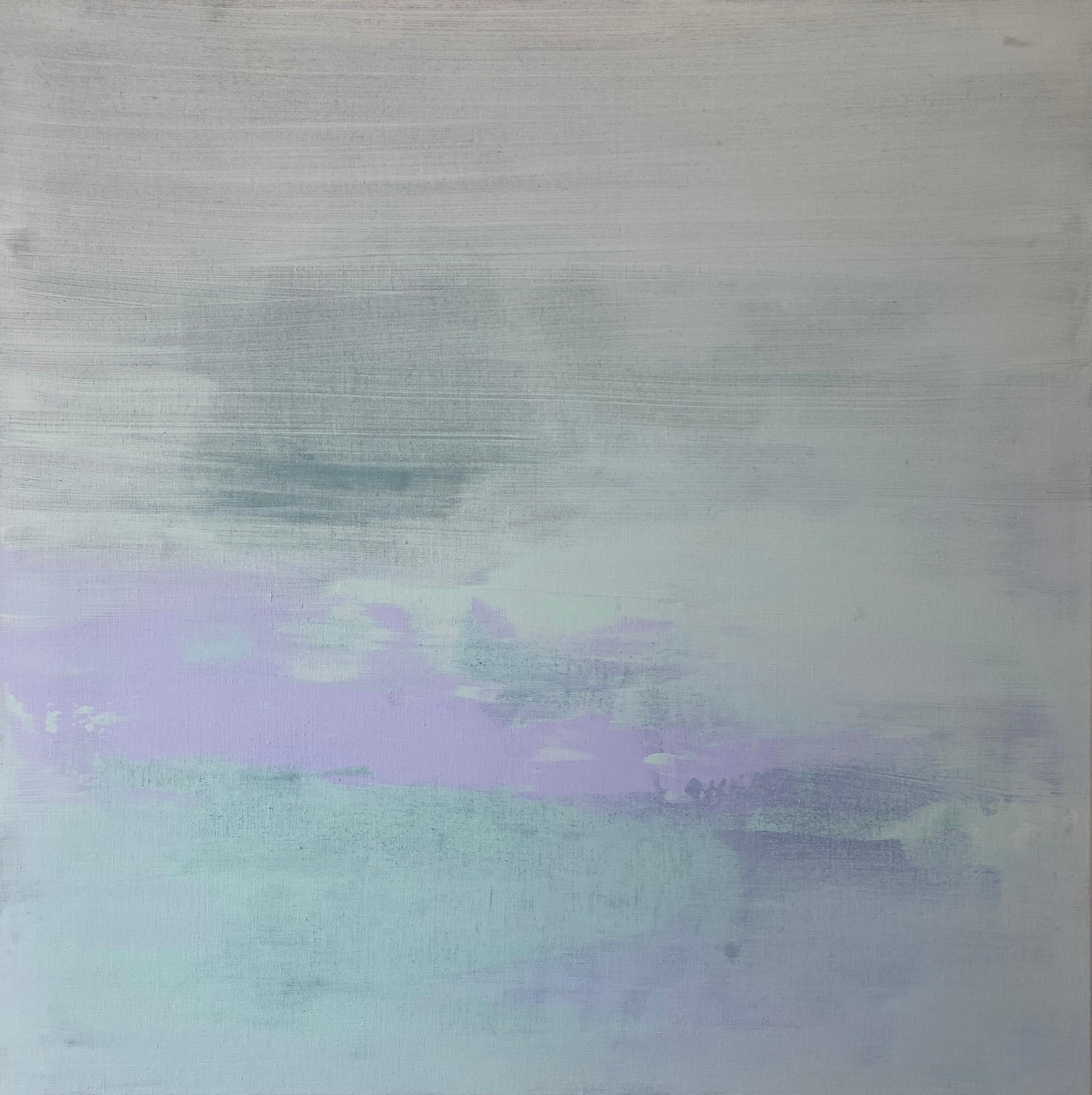 Kathleen Rhee Abstract Painting - Pastel sage lavender square large scale minimalist abstract painting statement
