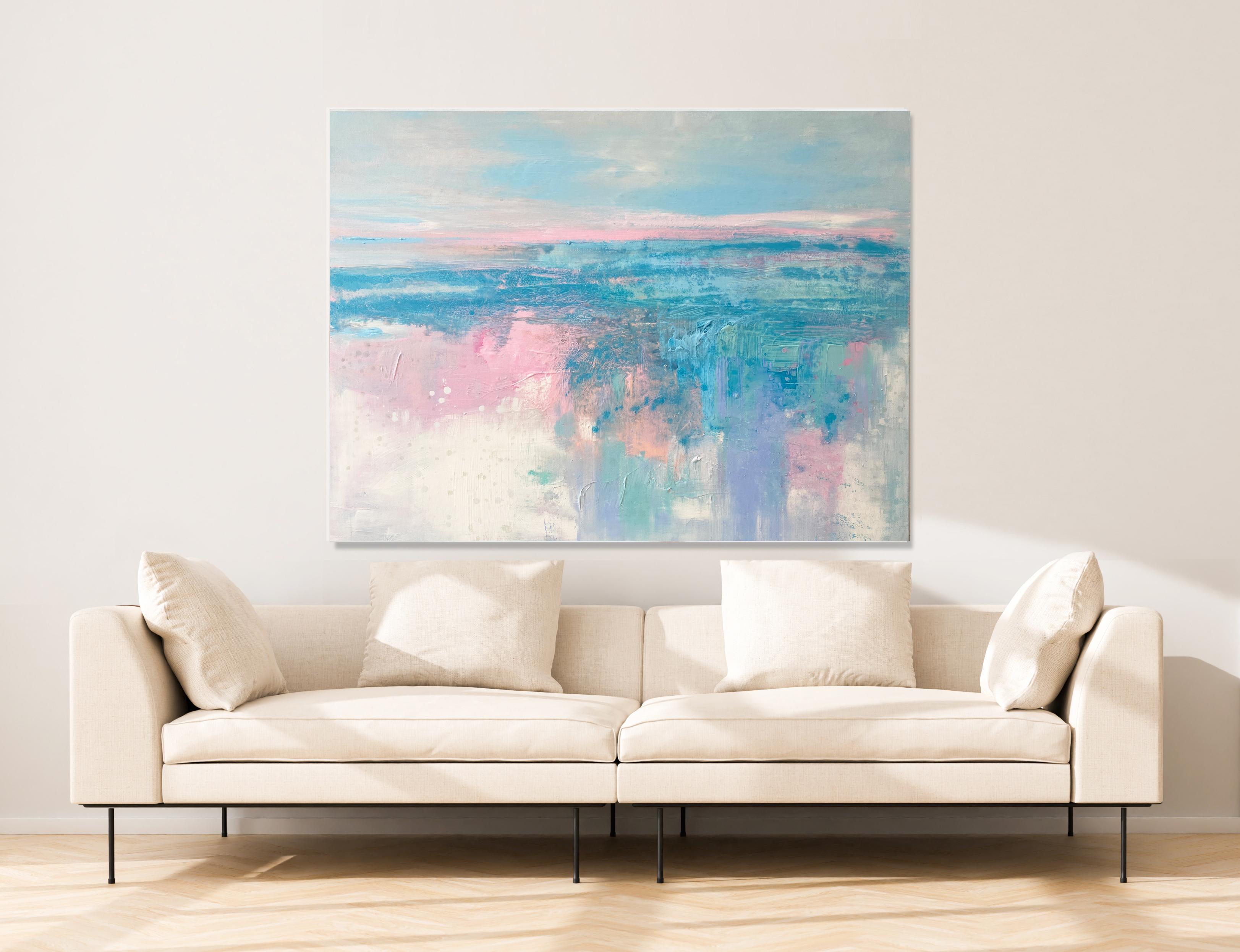 Pastel Waters abstract expressionist painting coastal decor colourful painting - Painting by Kathleen Rhee