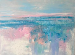Pastell Wasser abstraktes expressionistisches Gemälde Küstendekor, farbenfrohes Gemälde