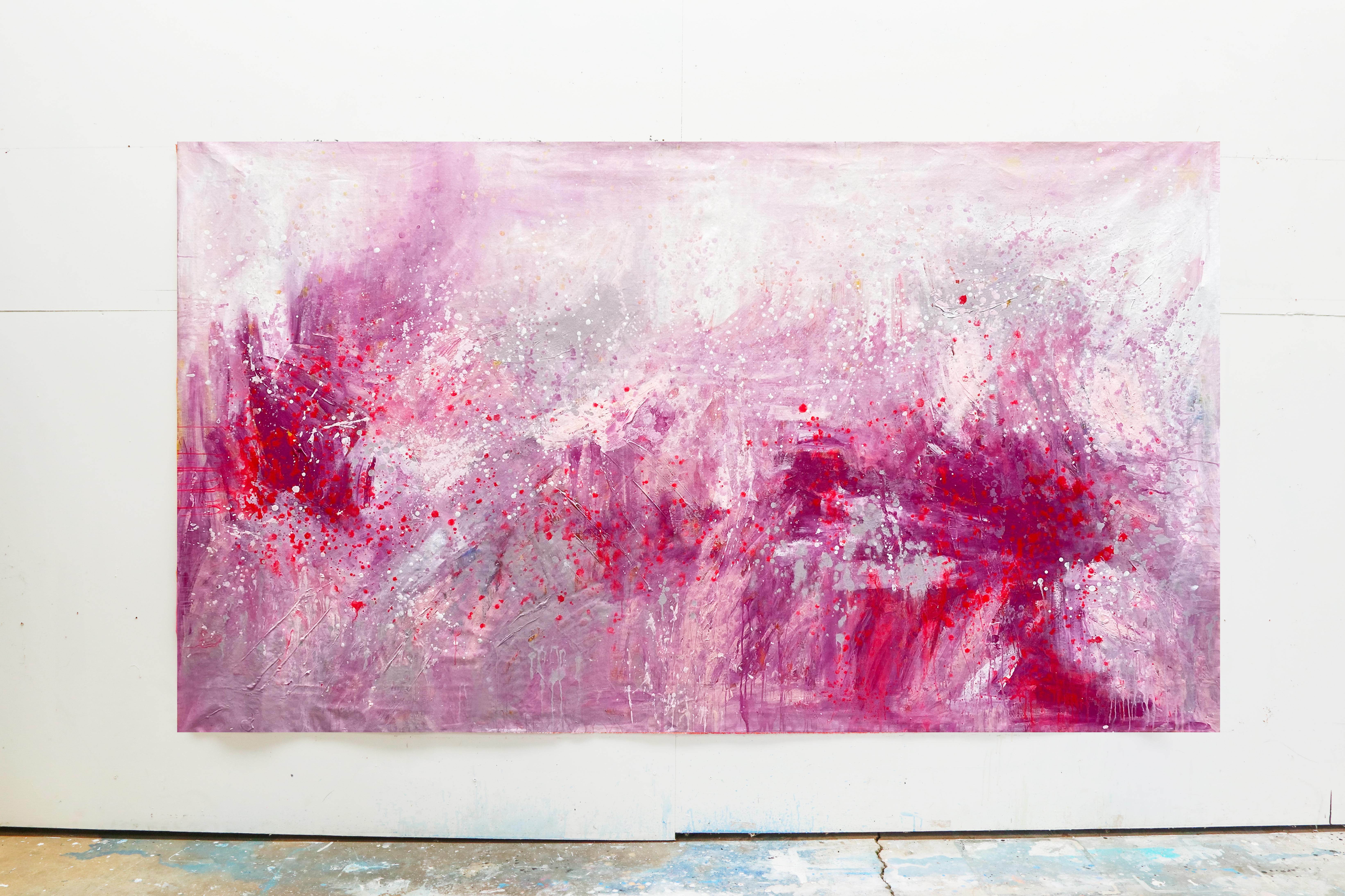 Peace Garden  large statement piece abstract expression painting pink red white - Painting by Kathleen Rhee