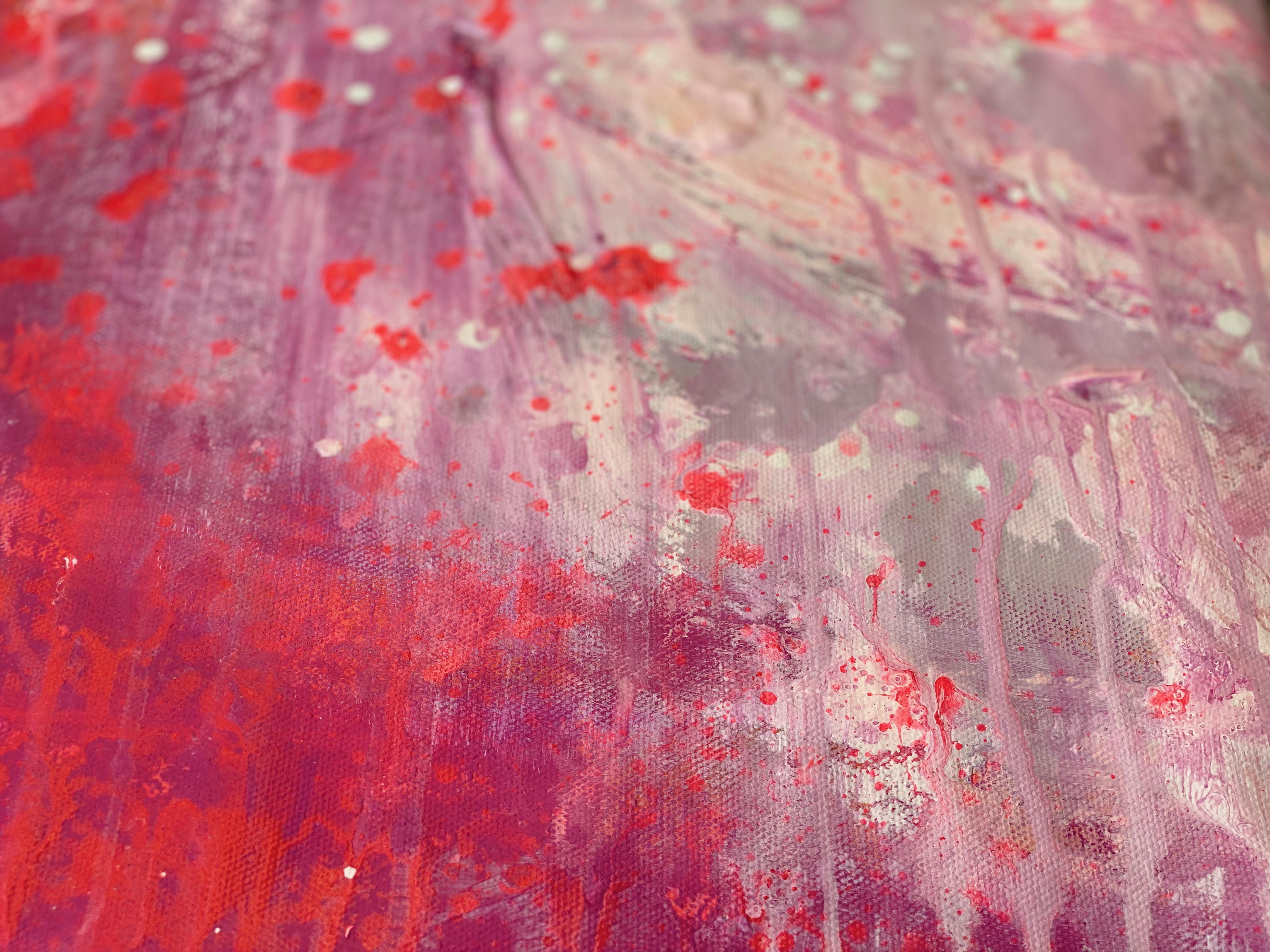Peace Garden  large statement piece abstract expression painting pink red white - Purple Abstract Painting by Kathleen Rhee