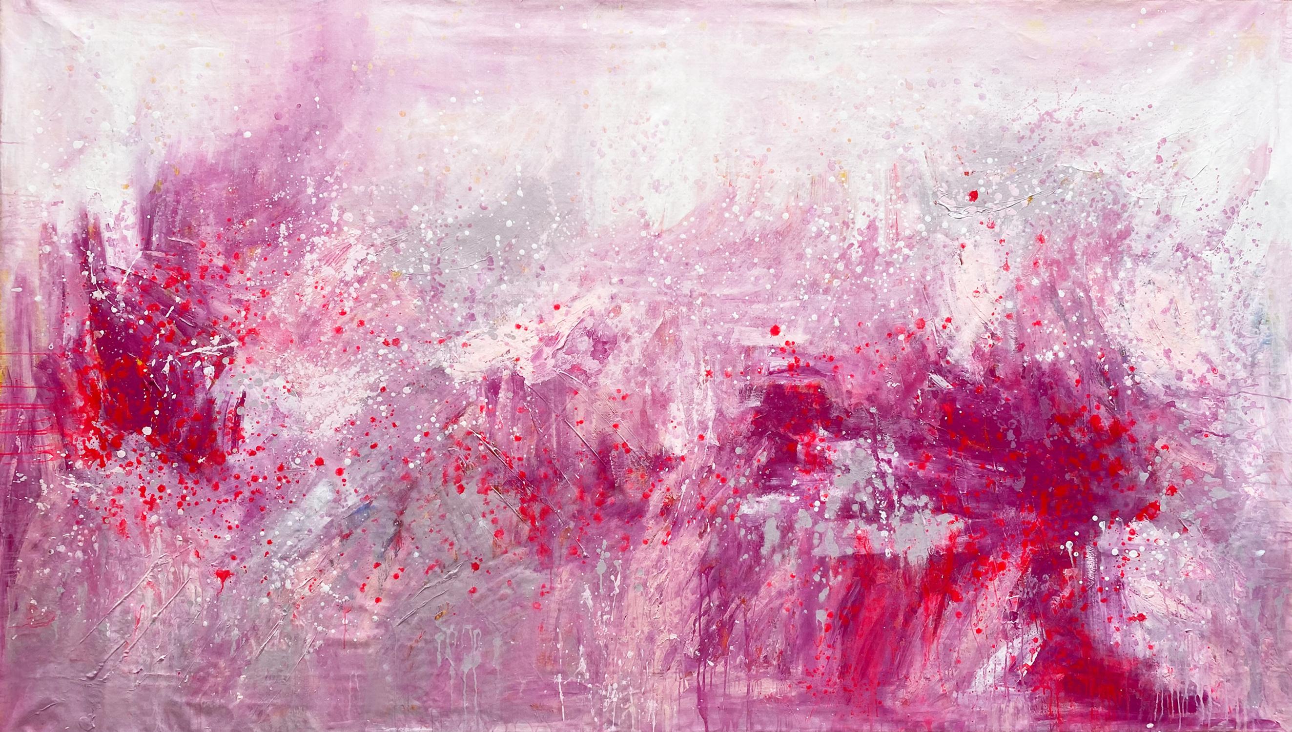 Kathleen Rhee Abstract Painting - Peace Garden  large statement piece abstract expression painting pink red white