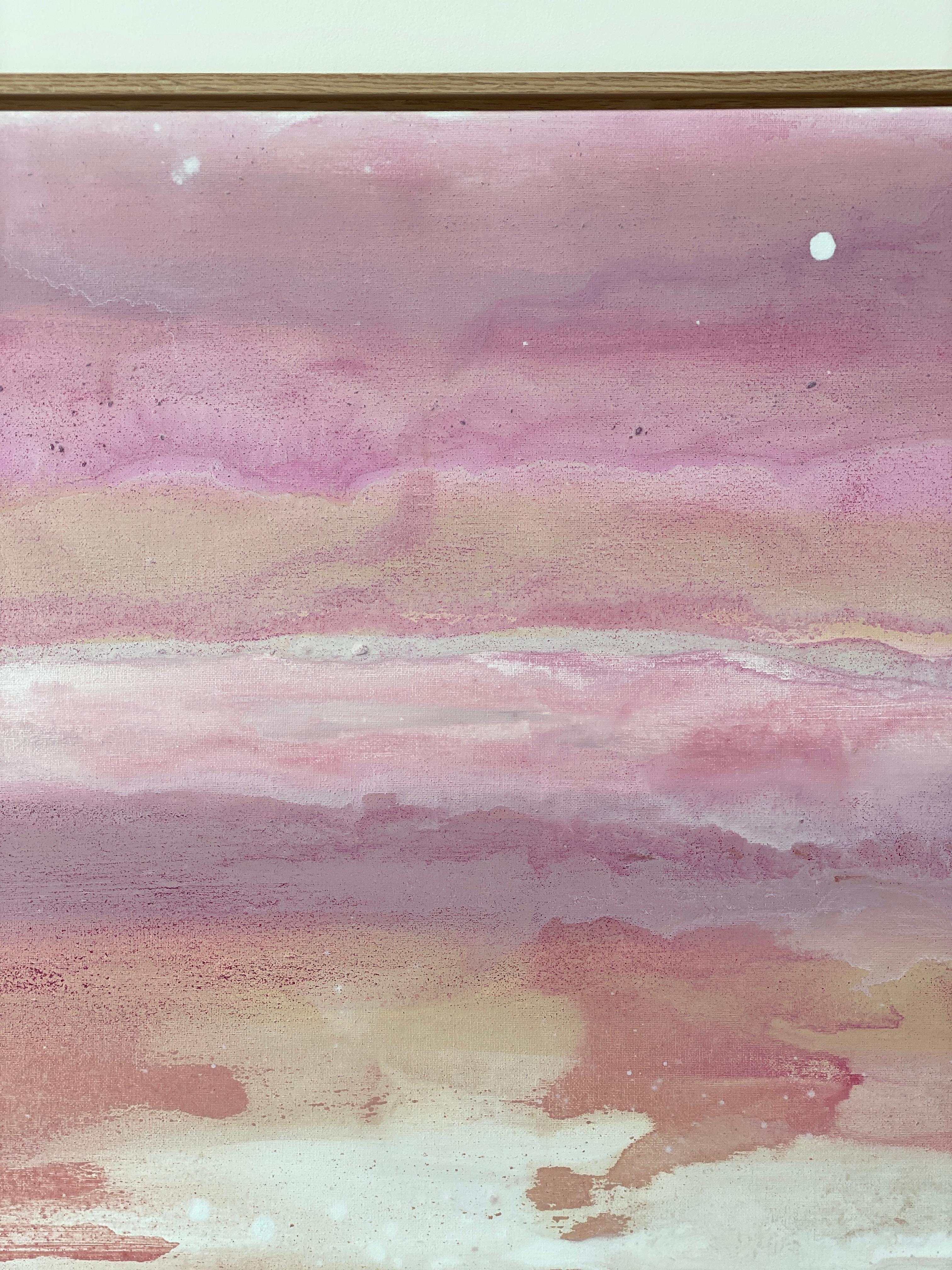 Grande quadro espressionista astratto rosa pesca bianco incorniciato pronto da appendere in vendita 9