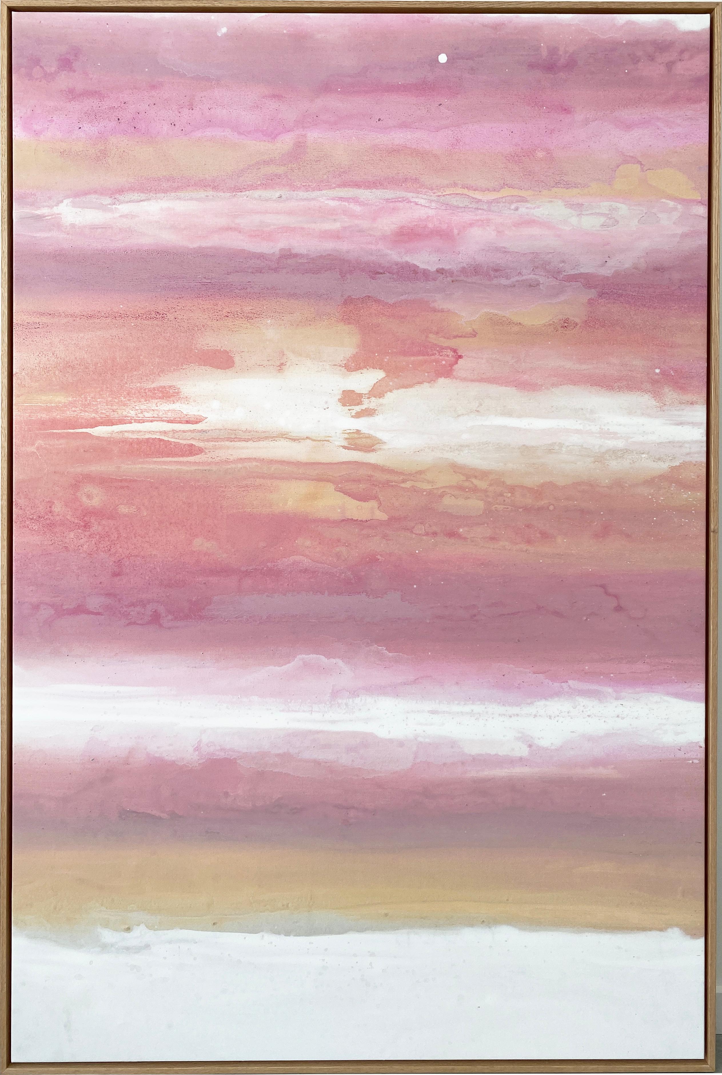 Kathleen Rhee Landscape Painting - Large pink peach white abstract expressionist painting framed ready to hang