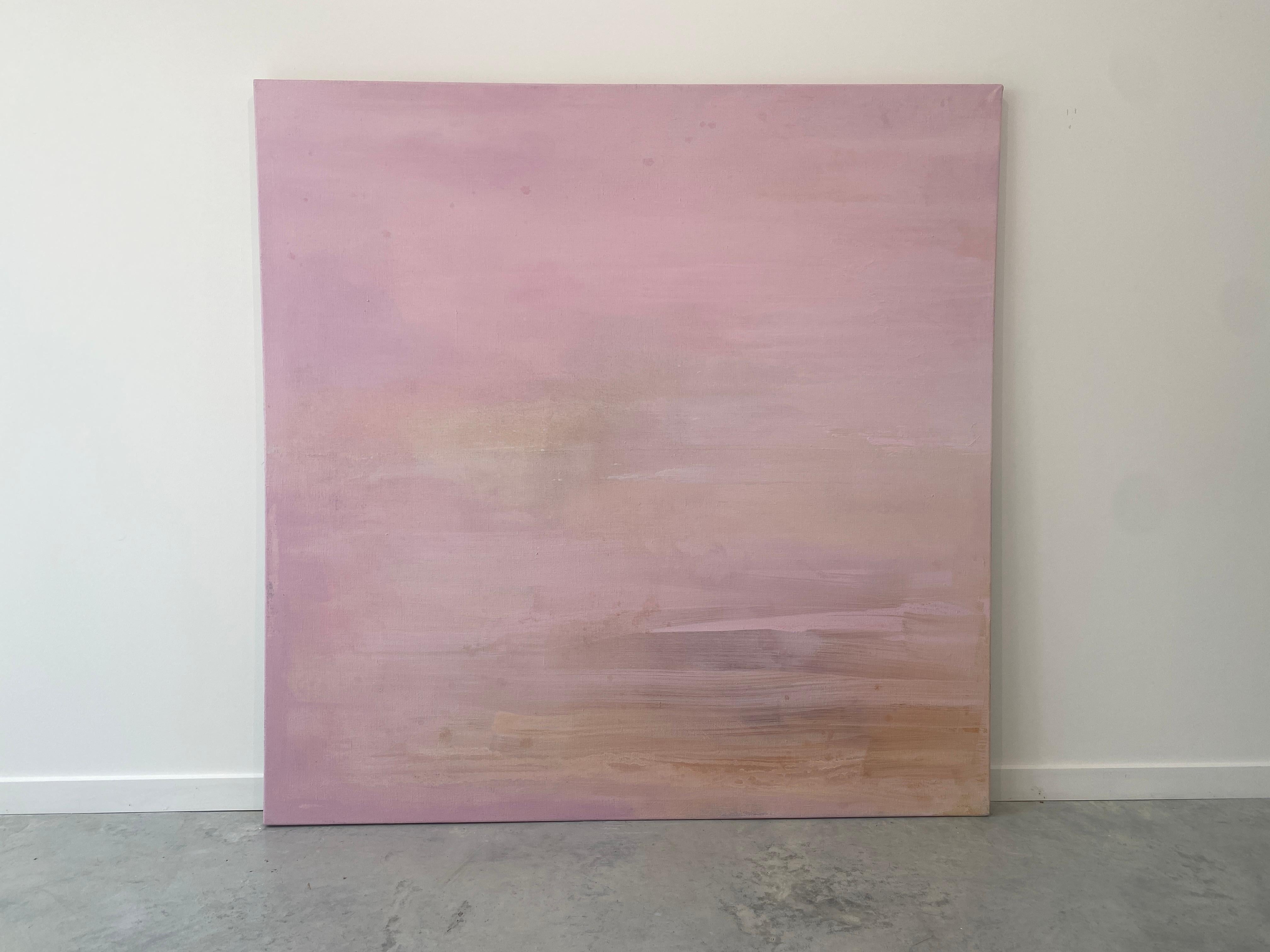 Pink Peach square large scale minimalist abstract painting statement artwork For Sale 14