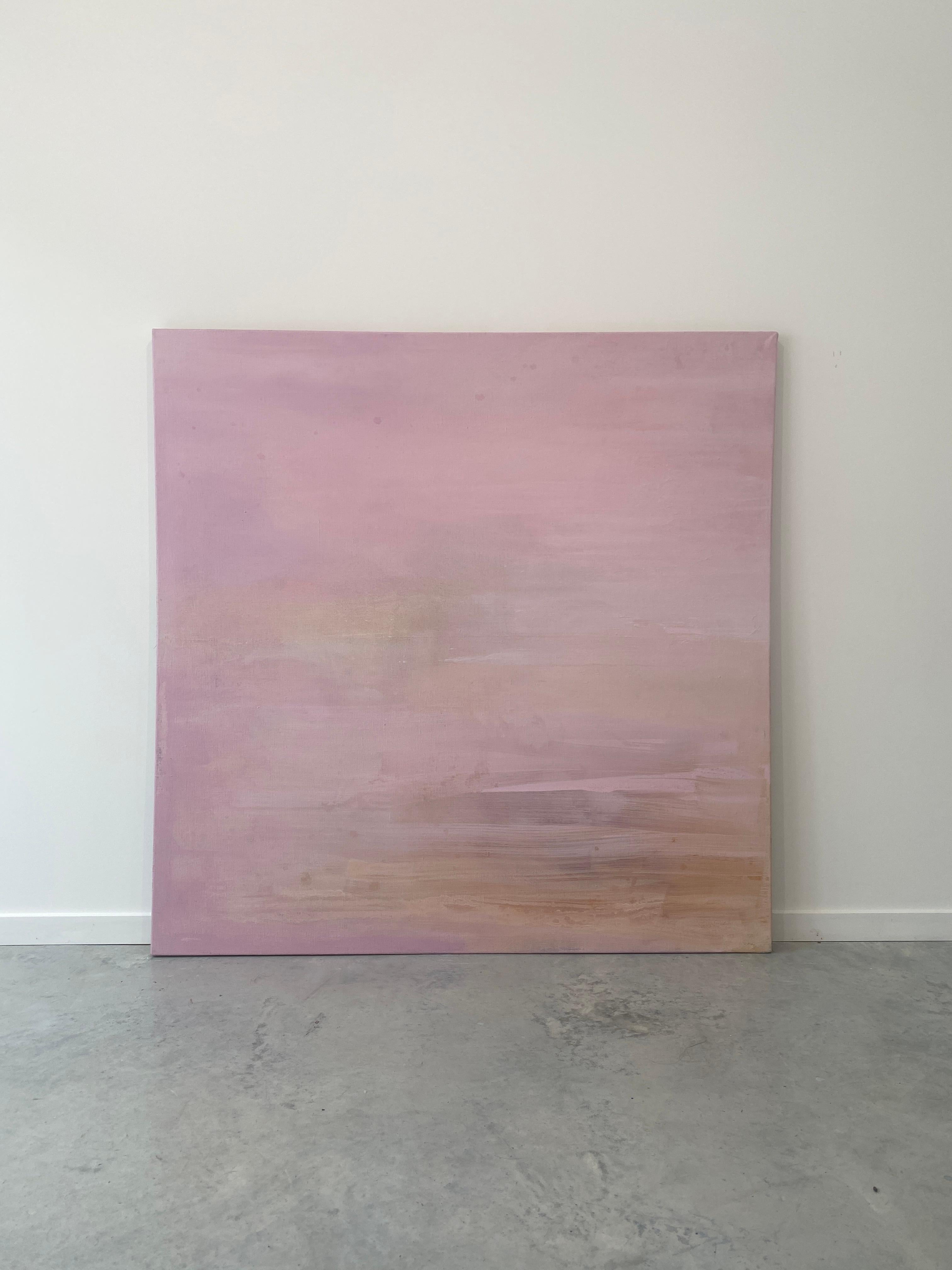 Pink Peach square large scale minimalist abstract painting statement artwork For Sale 15