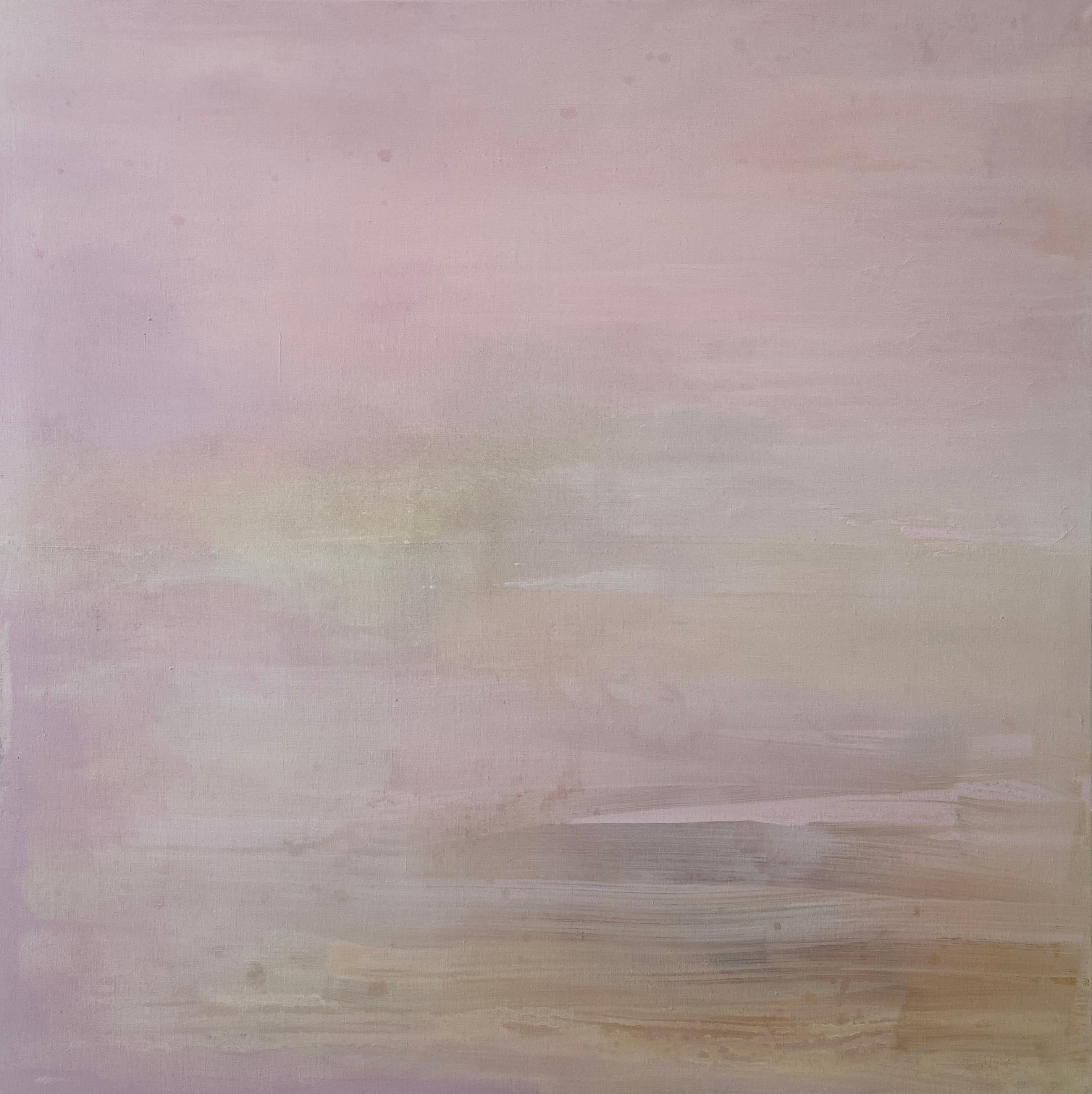 Kathleen Rhee Abstract Painting - Pink Peach square large scale minimalist abstract painting statement artwork