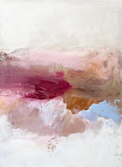 Pink Water Lake blue tan brown abstract landscape white impressionism sky