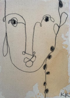 Portrait contour crayon croquis ligne minimaliste contemporain dessin du visage no3
