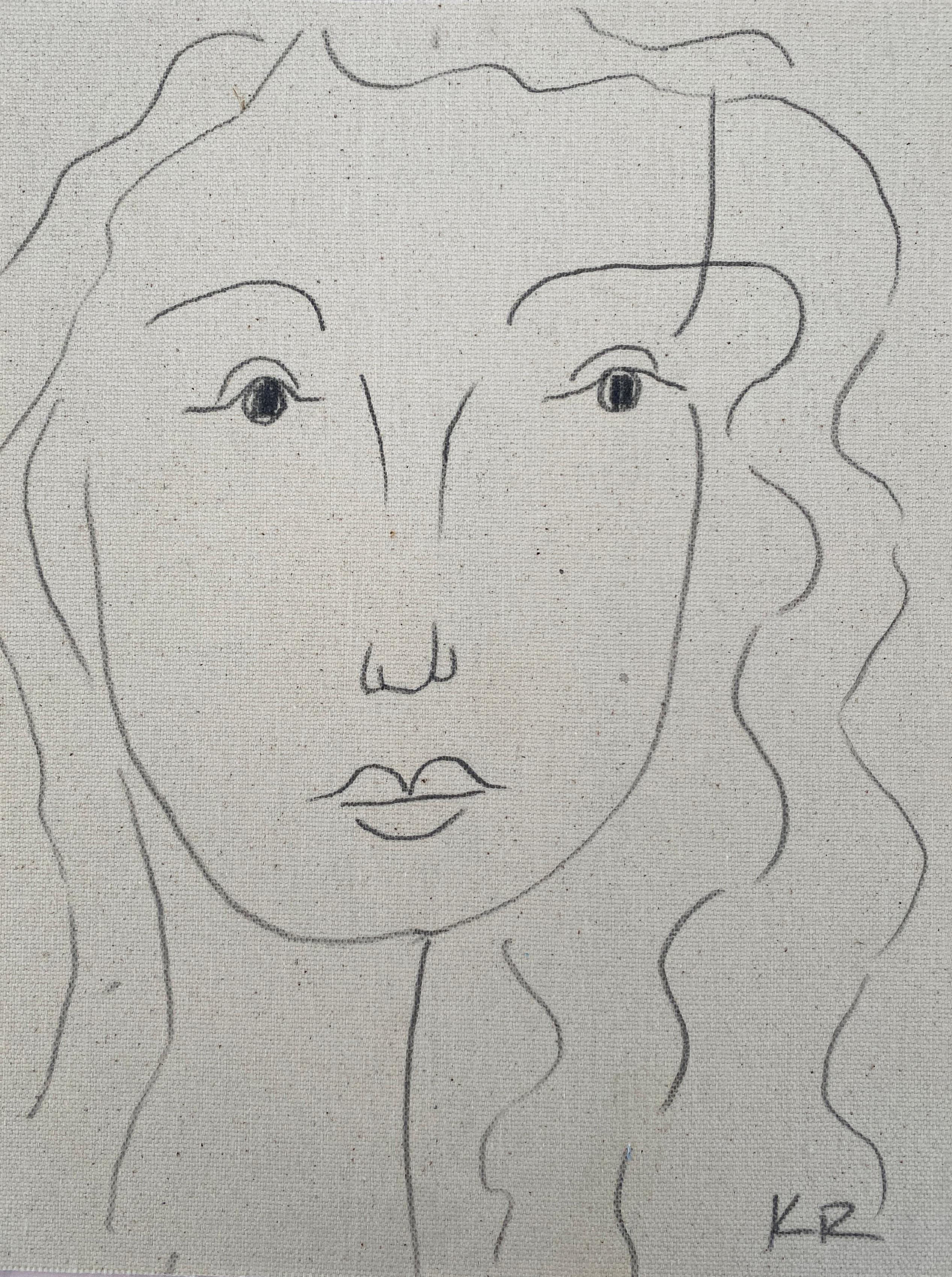 Portrait crayon croquis ligne minimaliste matisse contemporain visage dessin EVA