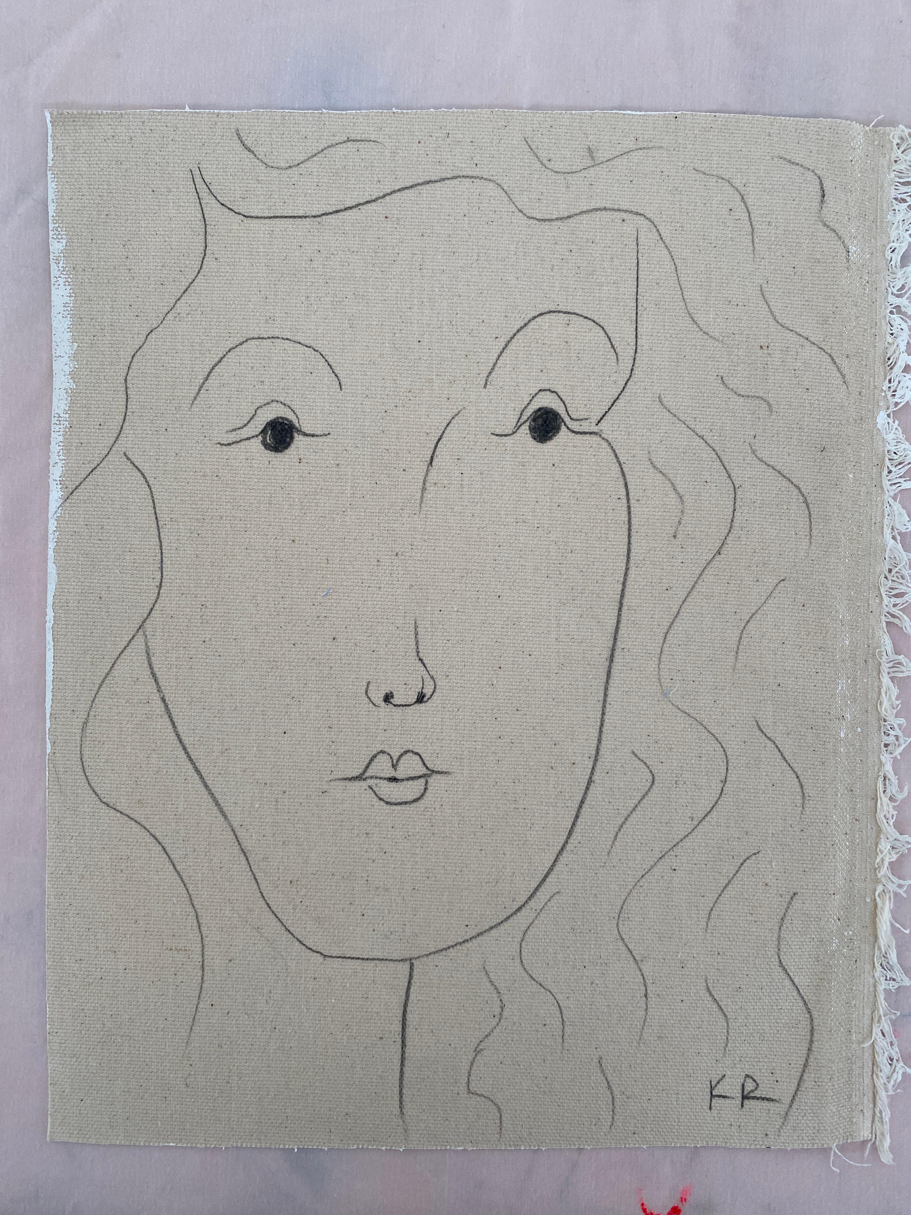 Portrait pencil line sketch minimalist matisse contemporary face drawing KAT - Abstract Painting by Kathleen Rhee