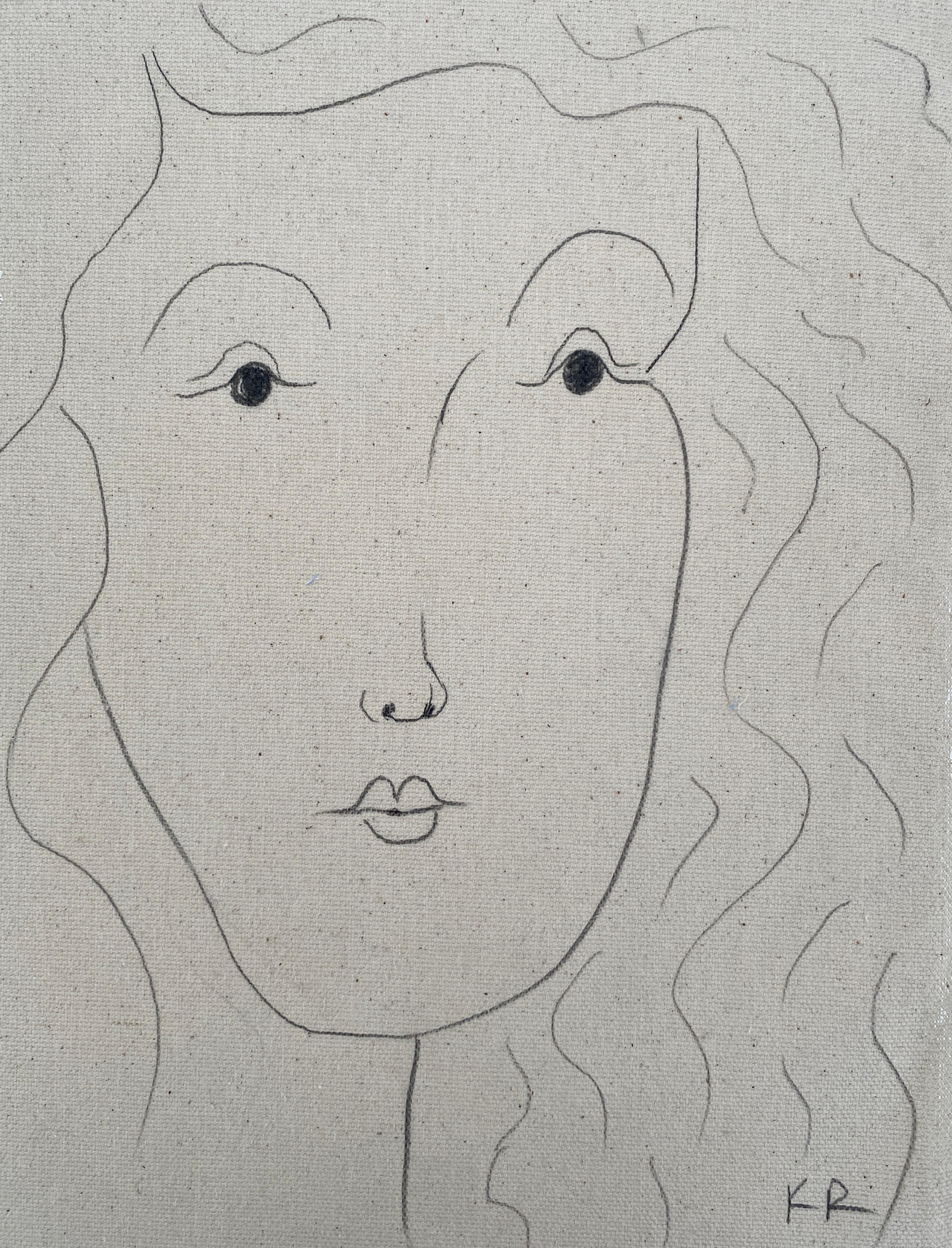 Portrait pencil line sketch minimalist matisse contemporary face drawing KAT