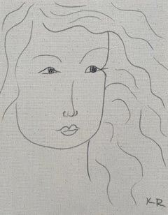 Portrait crayon croquis au trait minimaliste matisse contemporain dessin de visage KET