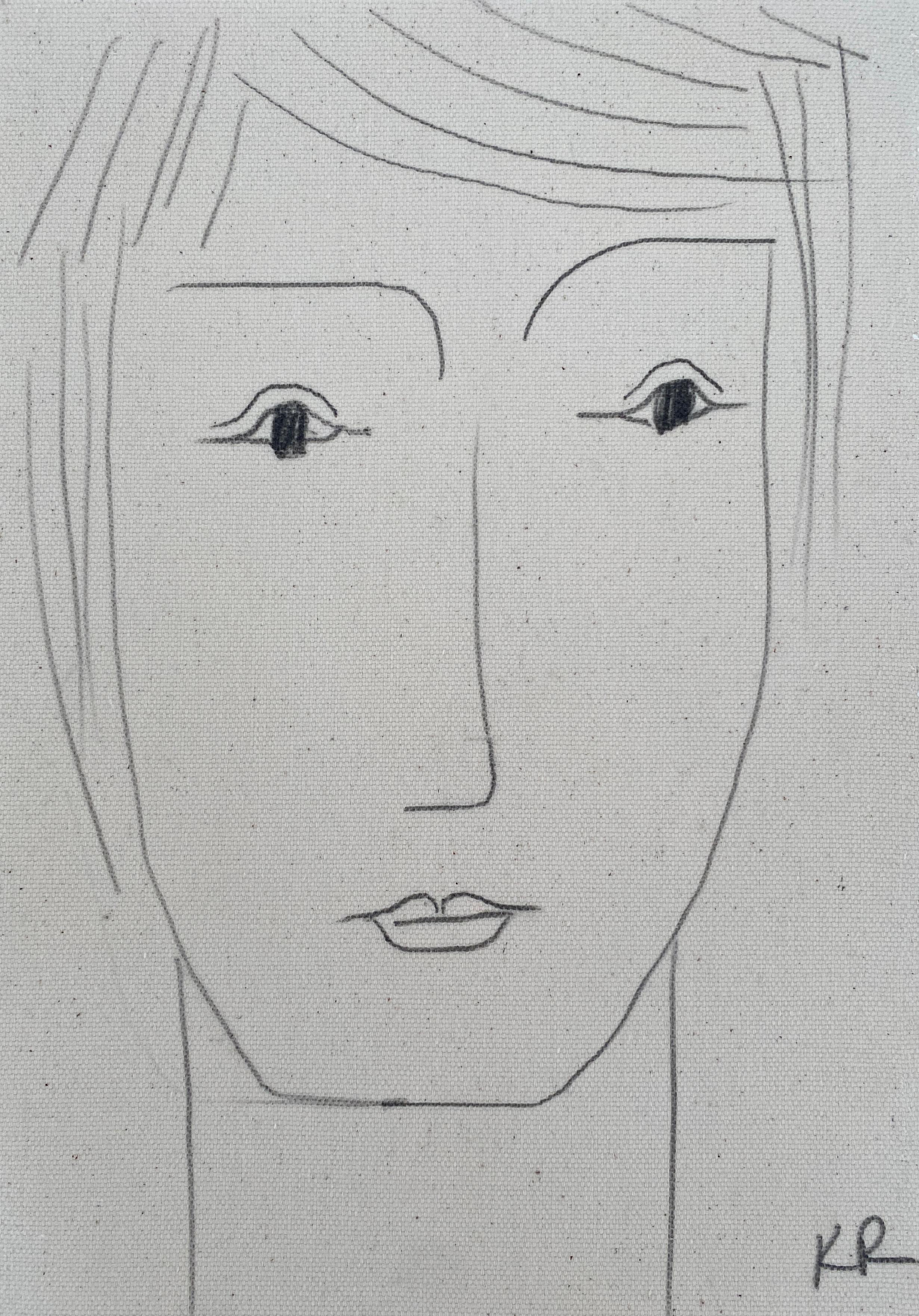 Kathleen Rhee Abstract Painting - Portrait pencil line sketch minimalist matisse contemporary face drawing LEE