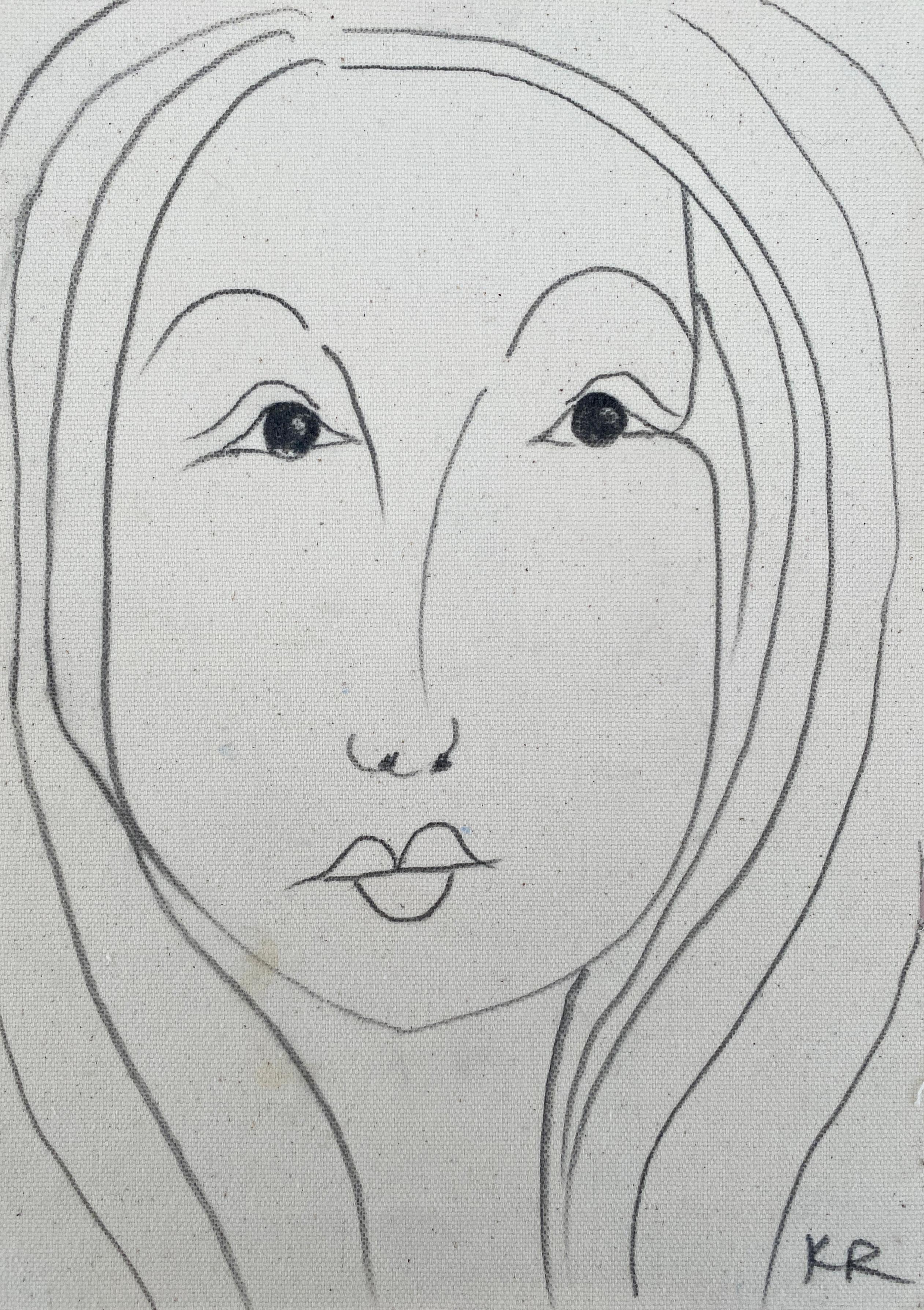 Kathleen Rhee Abstract Painting - Portrait pencil line sketch minimalist matisse contemporary face drawing MIA