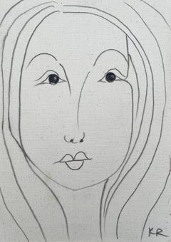 Portrait crayon croquis au trait minimaliste matisse contemporain dessin de visage MIA