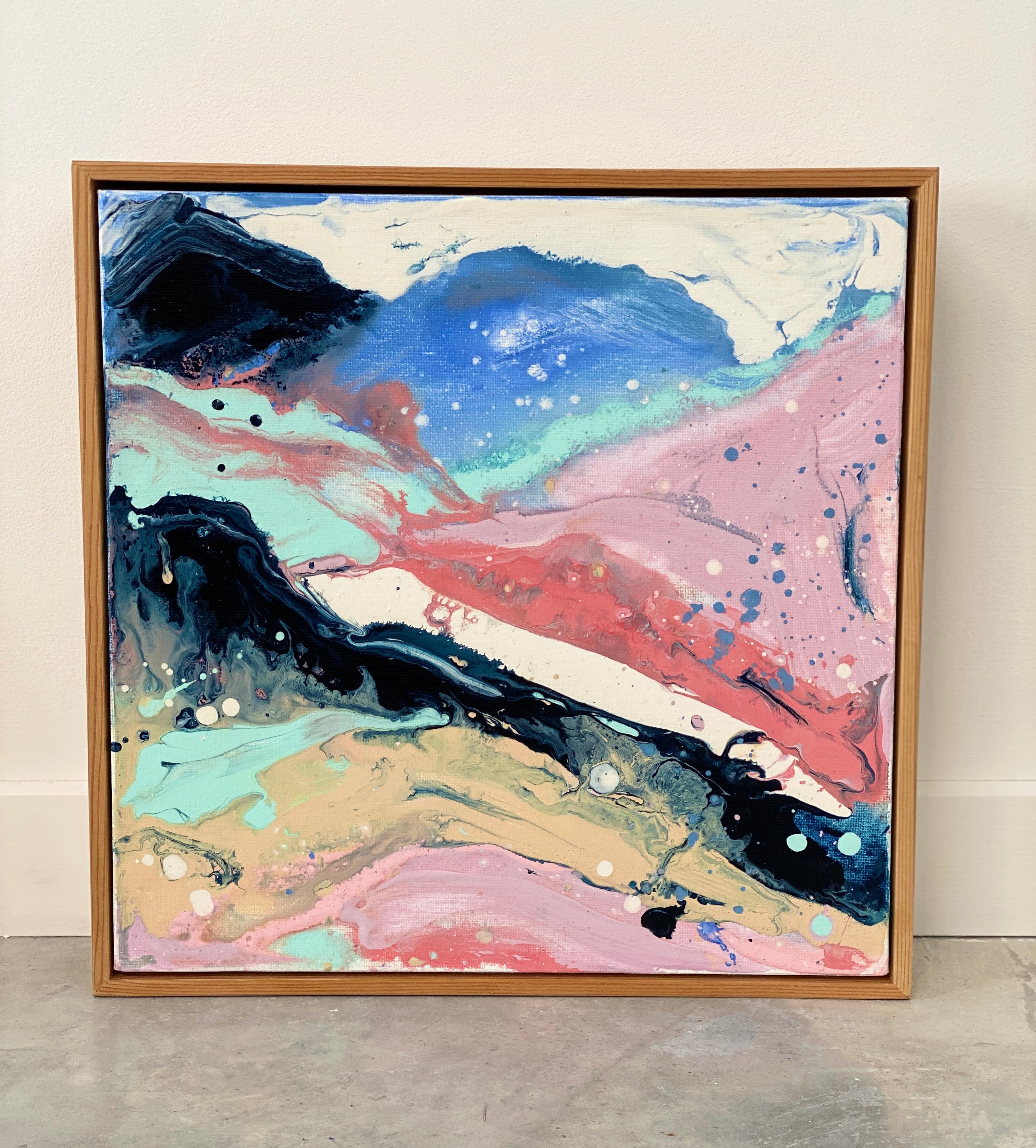 Rainbow Mountains no1 abstract expressionist landscape on a square canvas framed - Painting by Kathleen Rhee