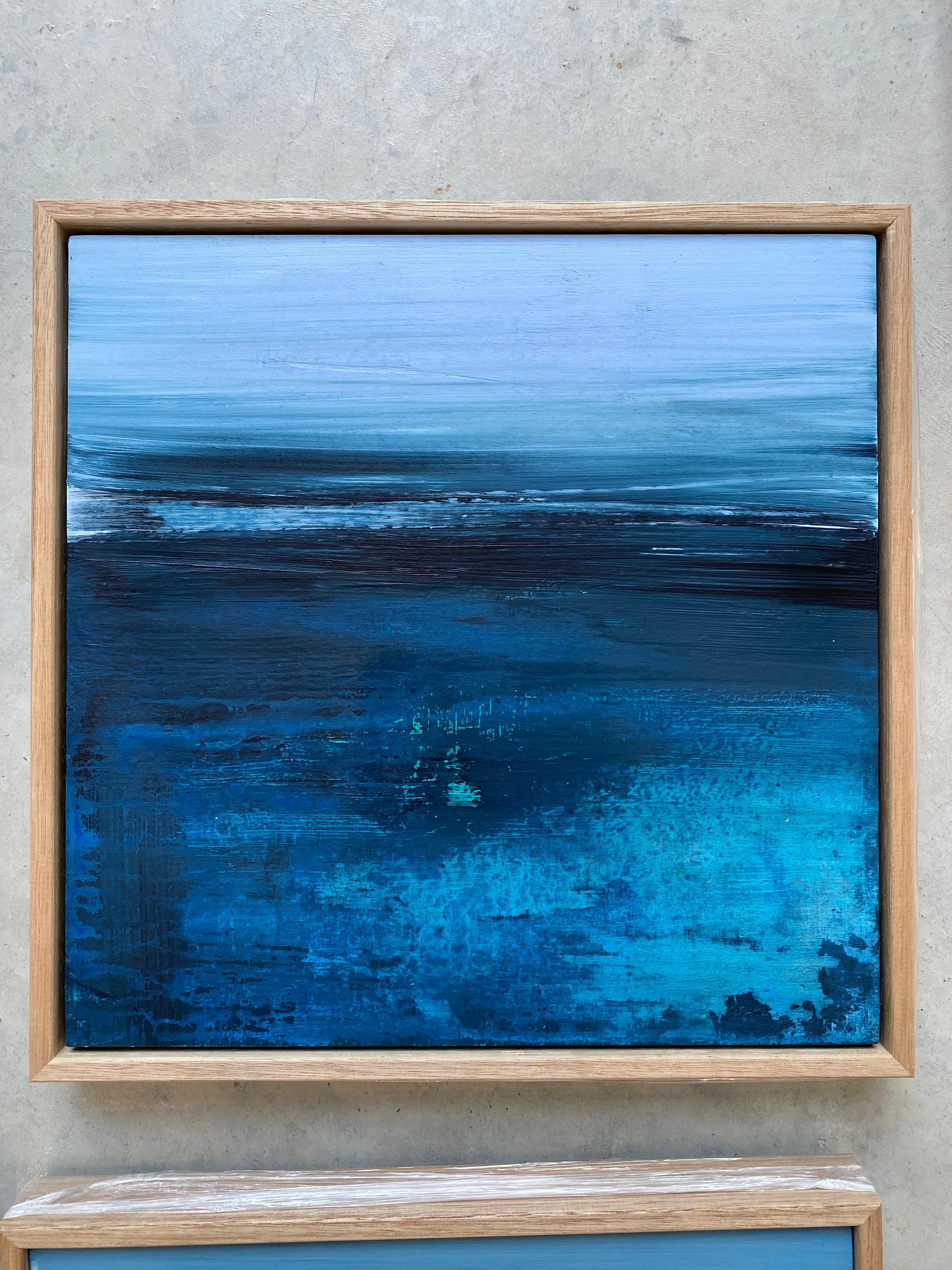 Reef Waters ocean abstract expressionist painting deep blue aqua white - Painting by Kathleen Rhee