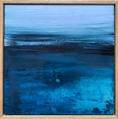 Reef Waters Meeres abstraktes expressionistisches Gemälde tiefblau aquaweiß