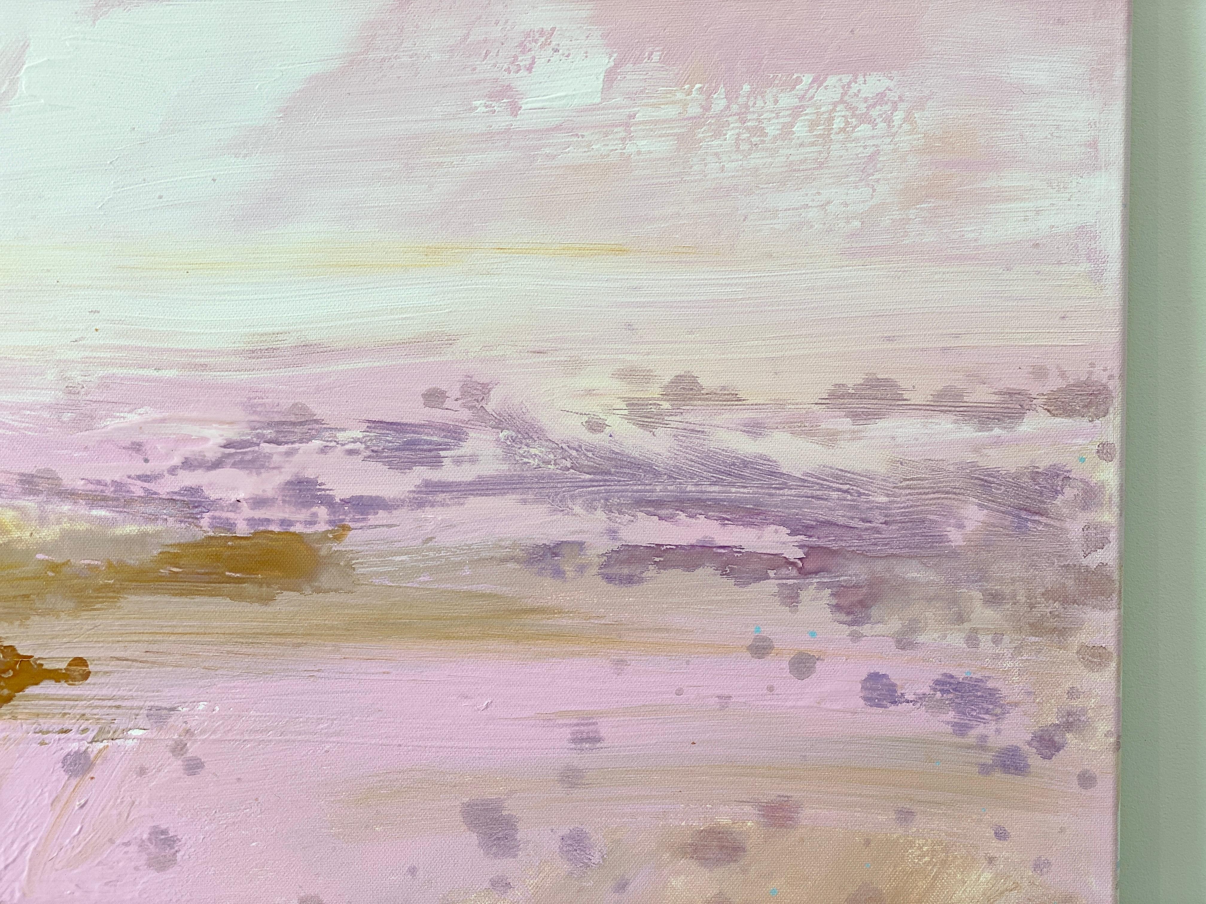 Reflections de la peinture carrée expressionniste abstraite rose au pastel côtier en vente 6