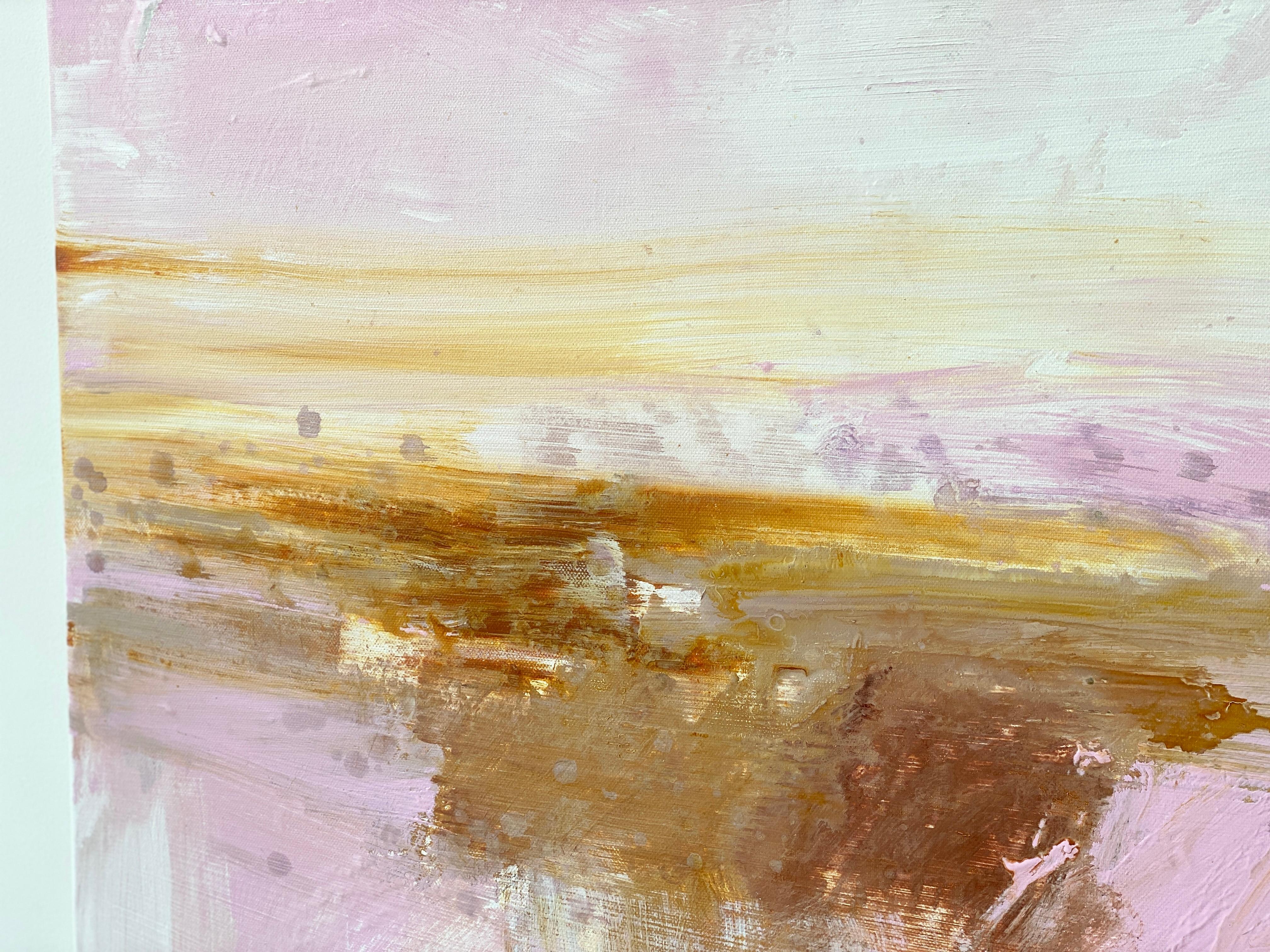 Reflections de la peinture carrée expressionniste abstraite rose au pastel côtier en vente 7