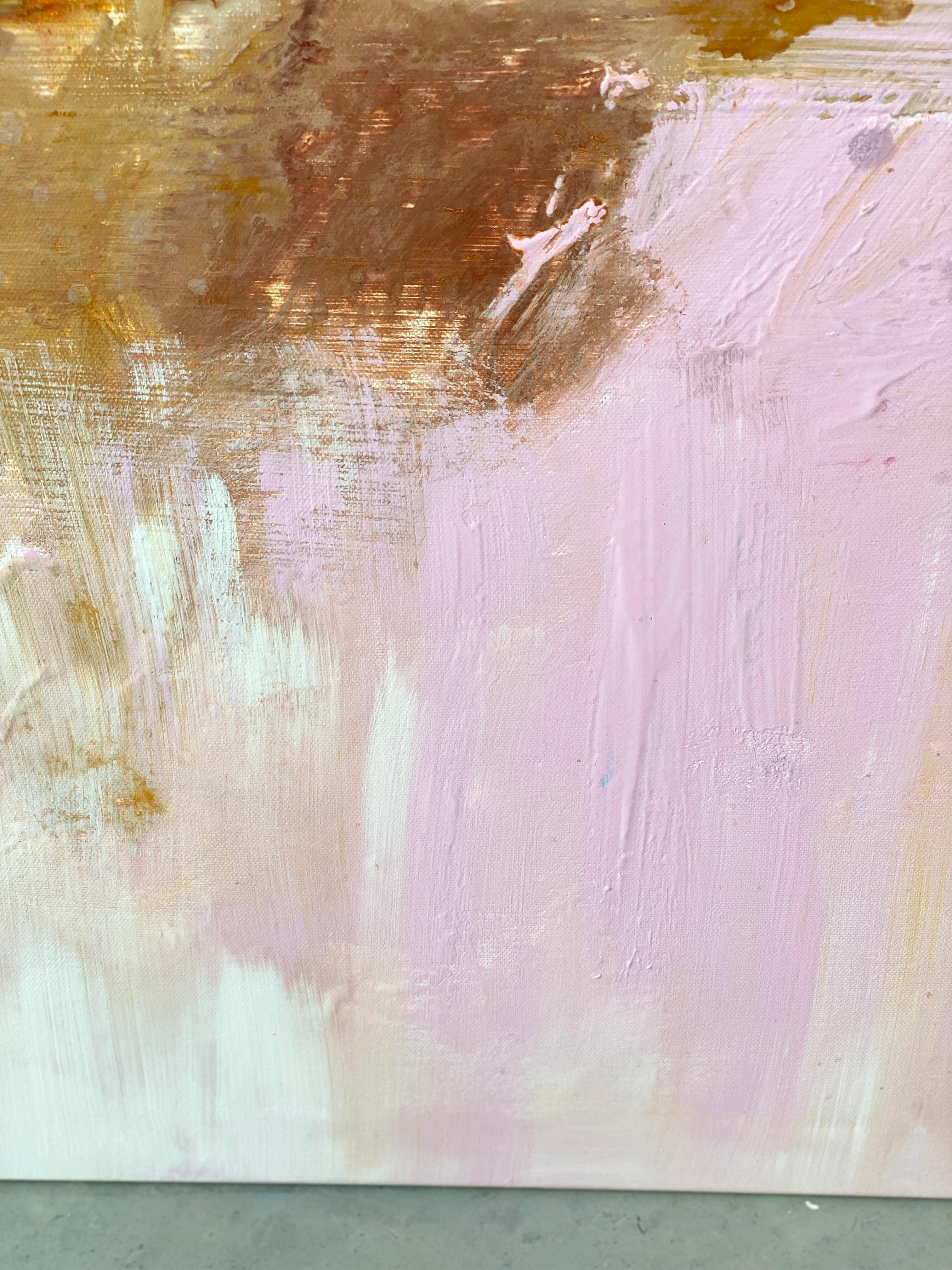 Reflections de la peinture carrée expressionniste abstraite rose au pastel côtier en vente 8