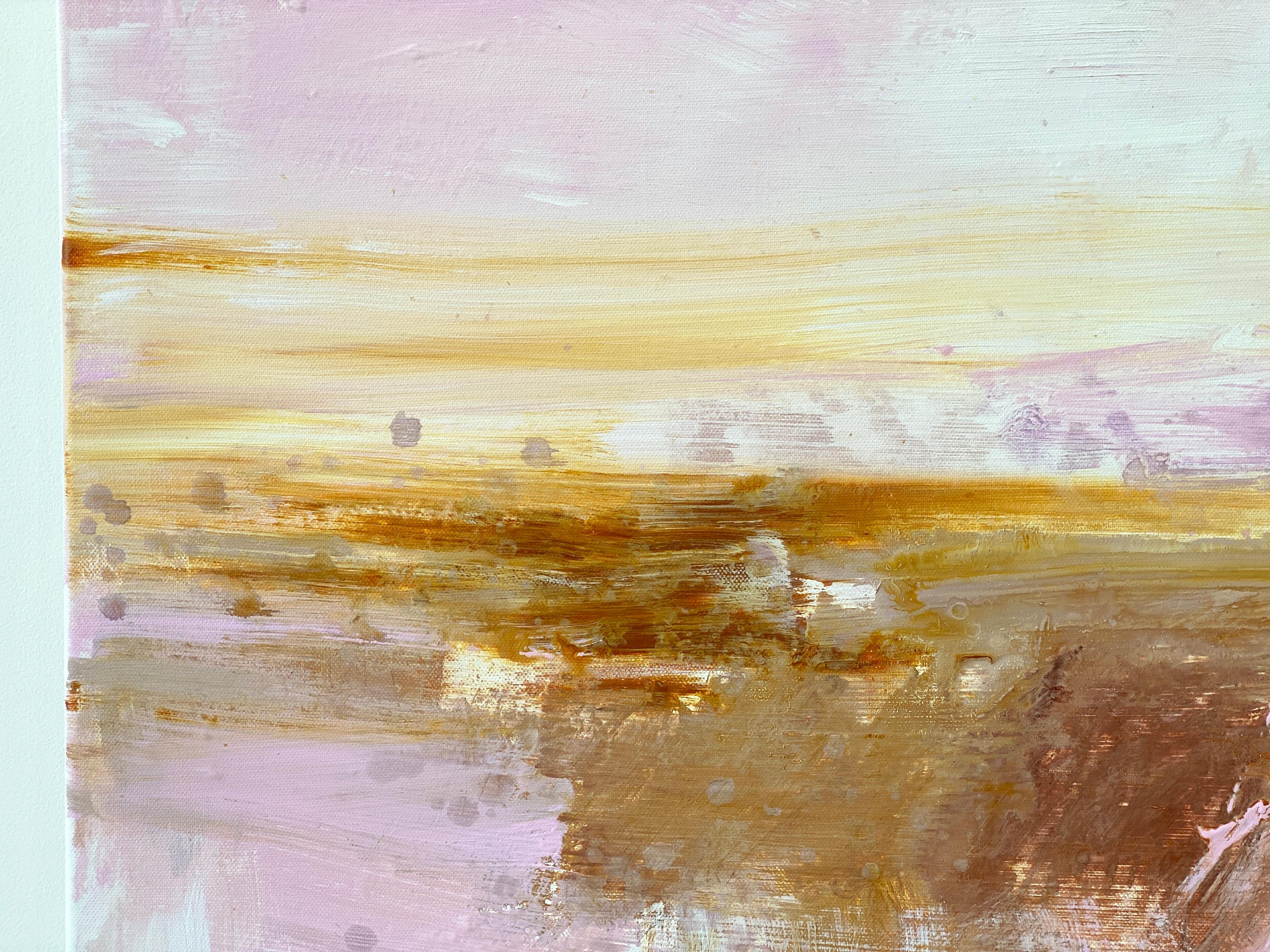 Reflections de la peinture carrée expressionniste abstraite rose au pastel côtier en vente 9