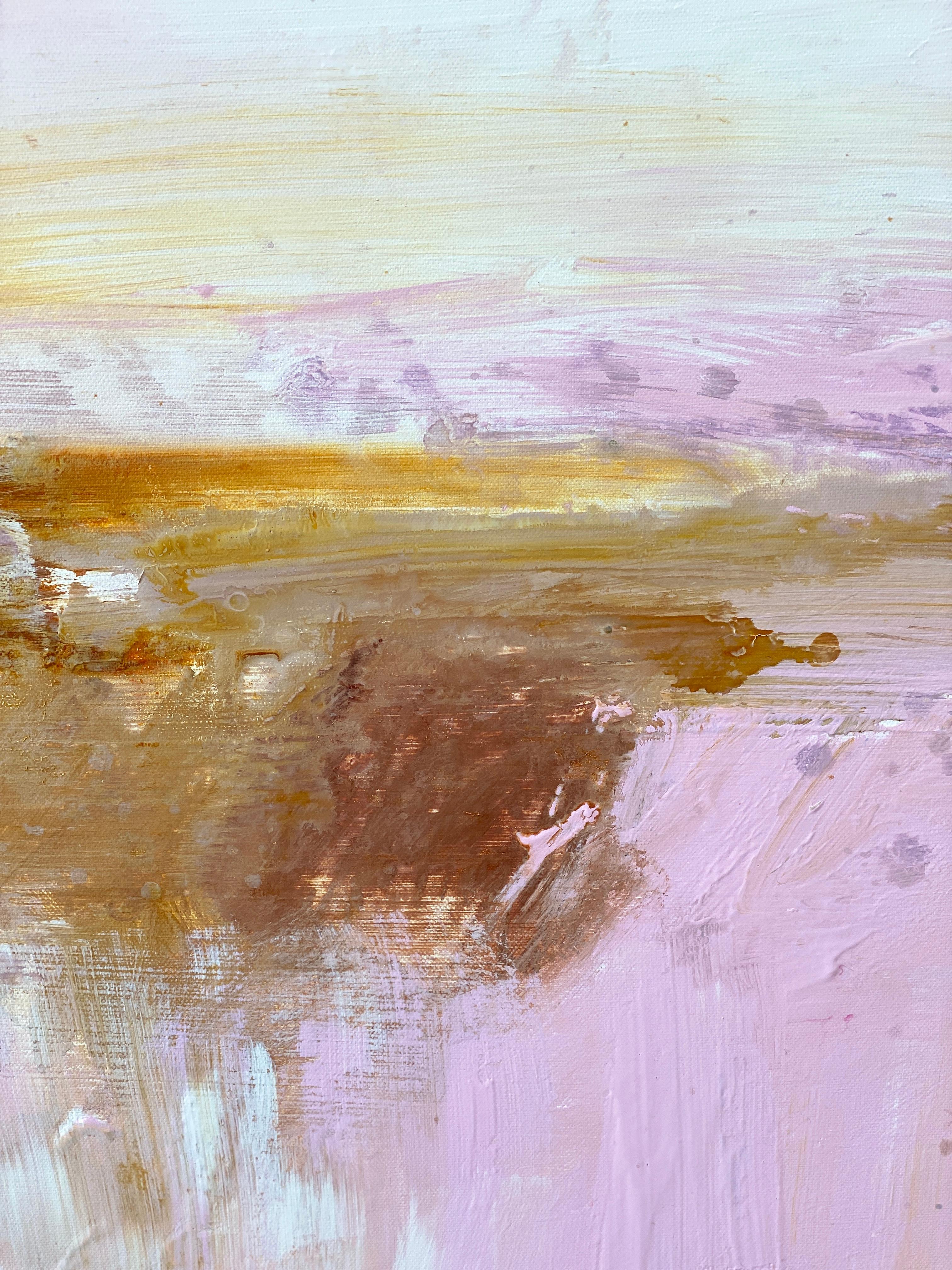 Reflections de la peinture carrée expressionniste abstraite rose au pastel côtier en vente 10