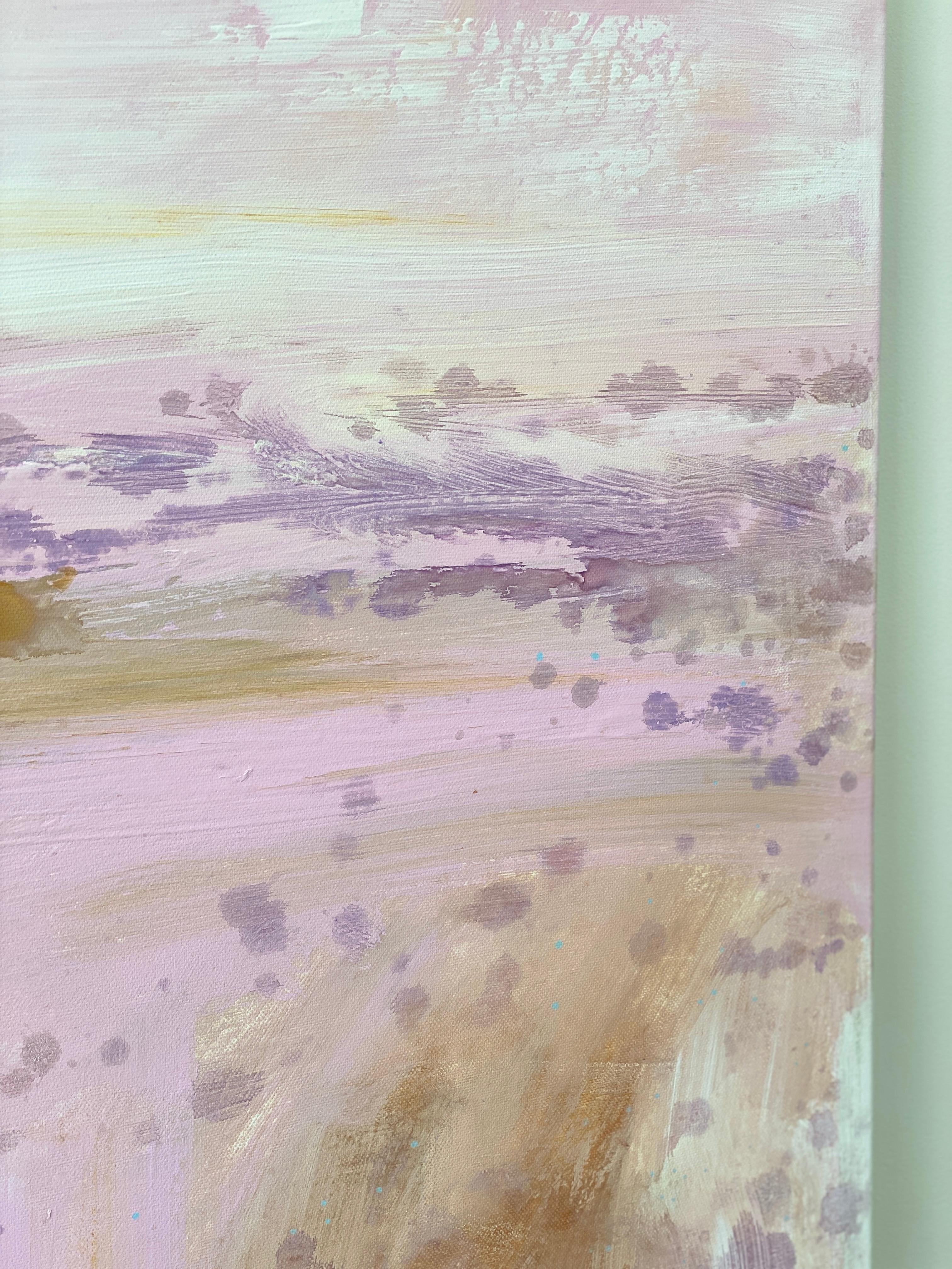 Reflections de la peinture carrée expressionniste abstraite rose au pastel côtier en vente 11