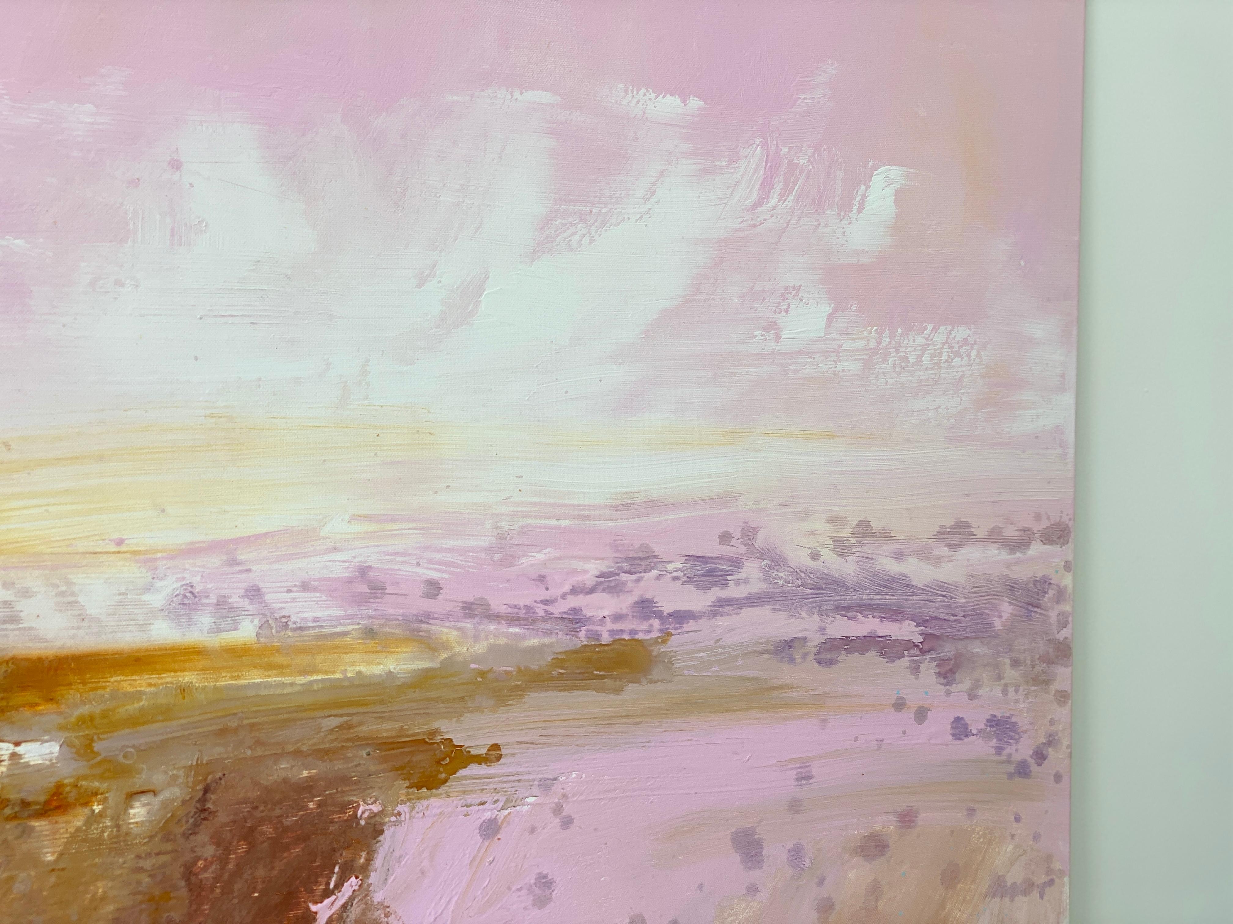 Reflections de la peinture carrée expressionniste abstraite rose au pastel côtier en vente 13