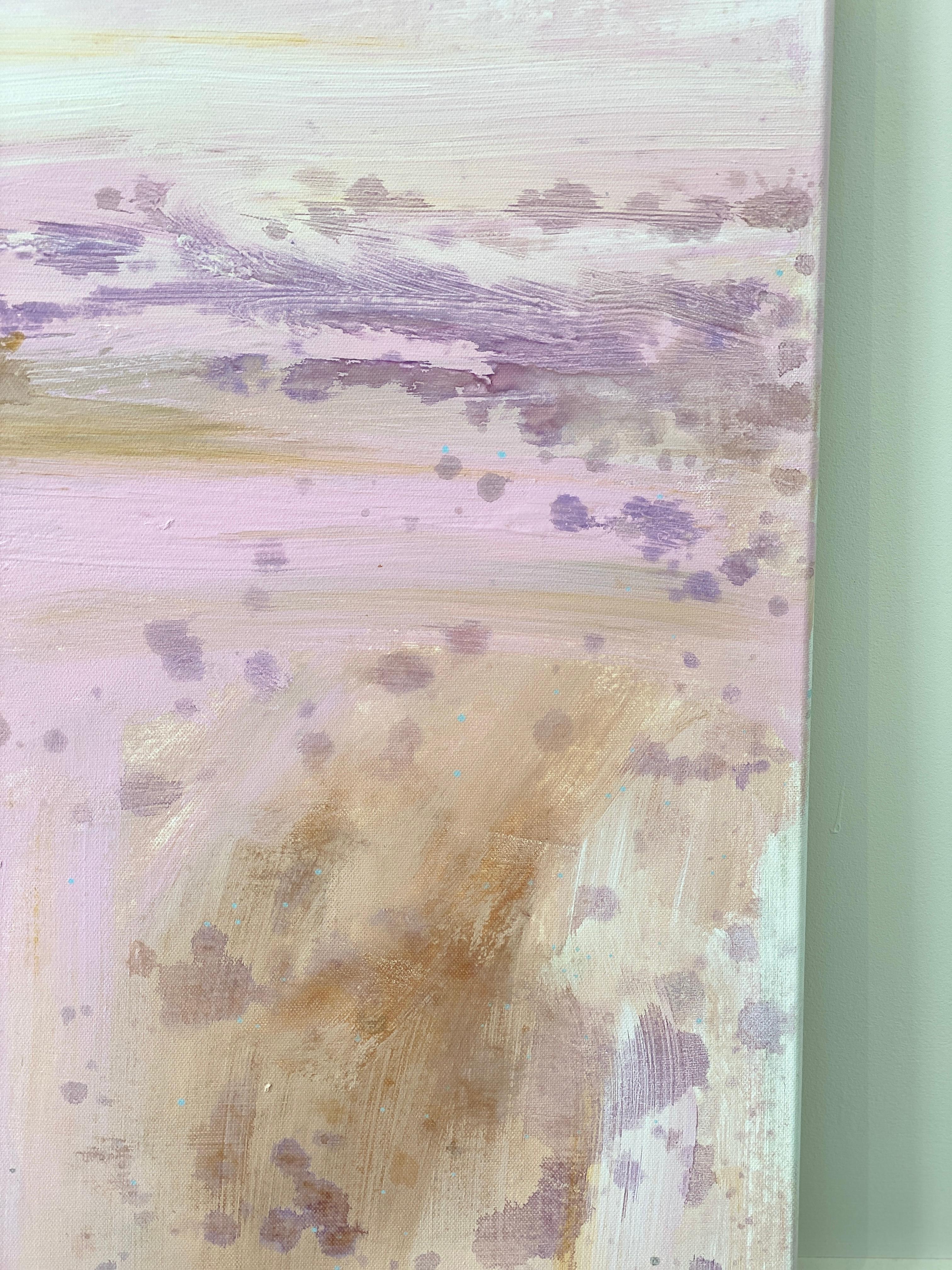 Reflections de la peinture carrée expressionniste abstraite rose au pastel côtier en vente 3