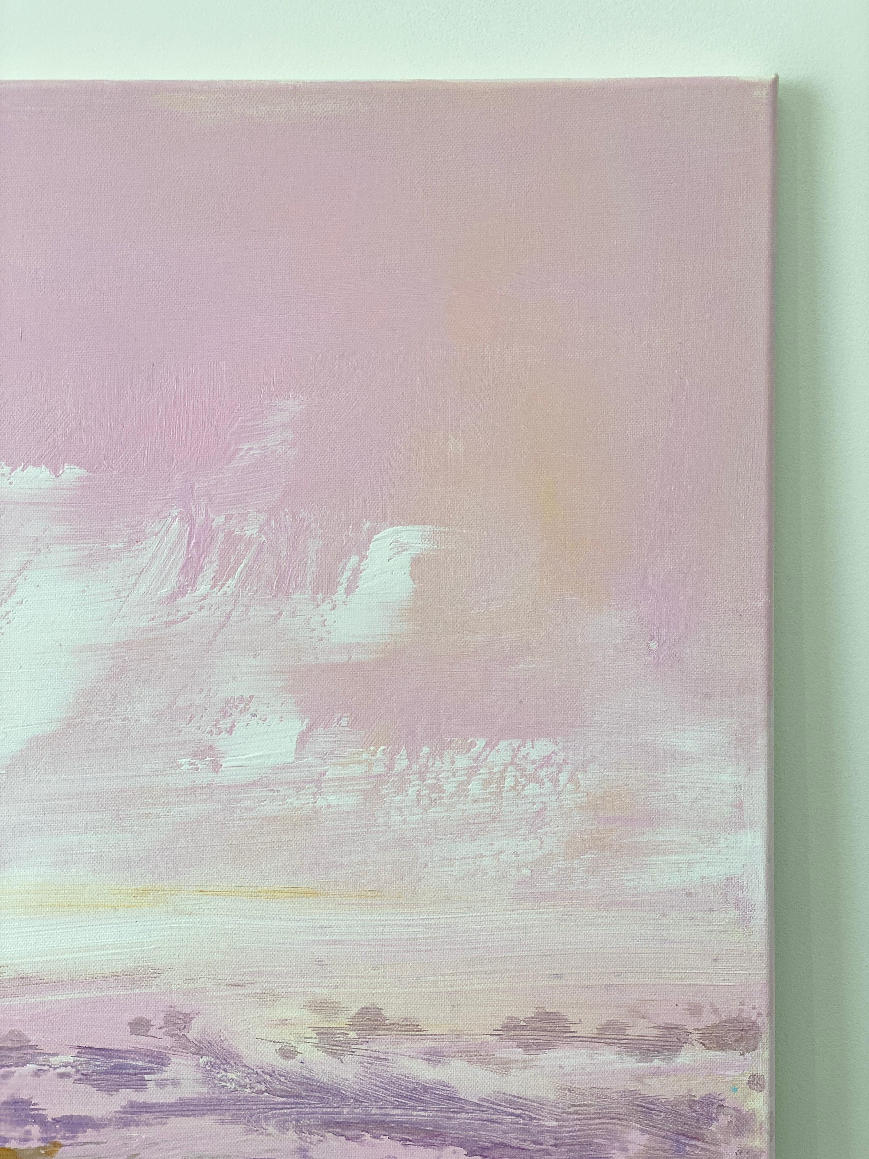 Reflections de la peinture carrée expressionniste abstraite rose au pastel côtier en vente 5