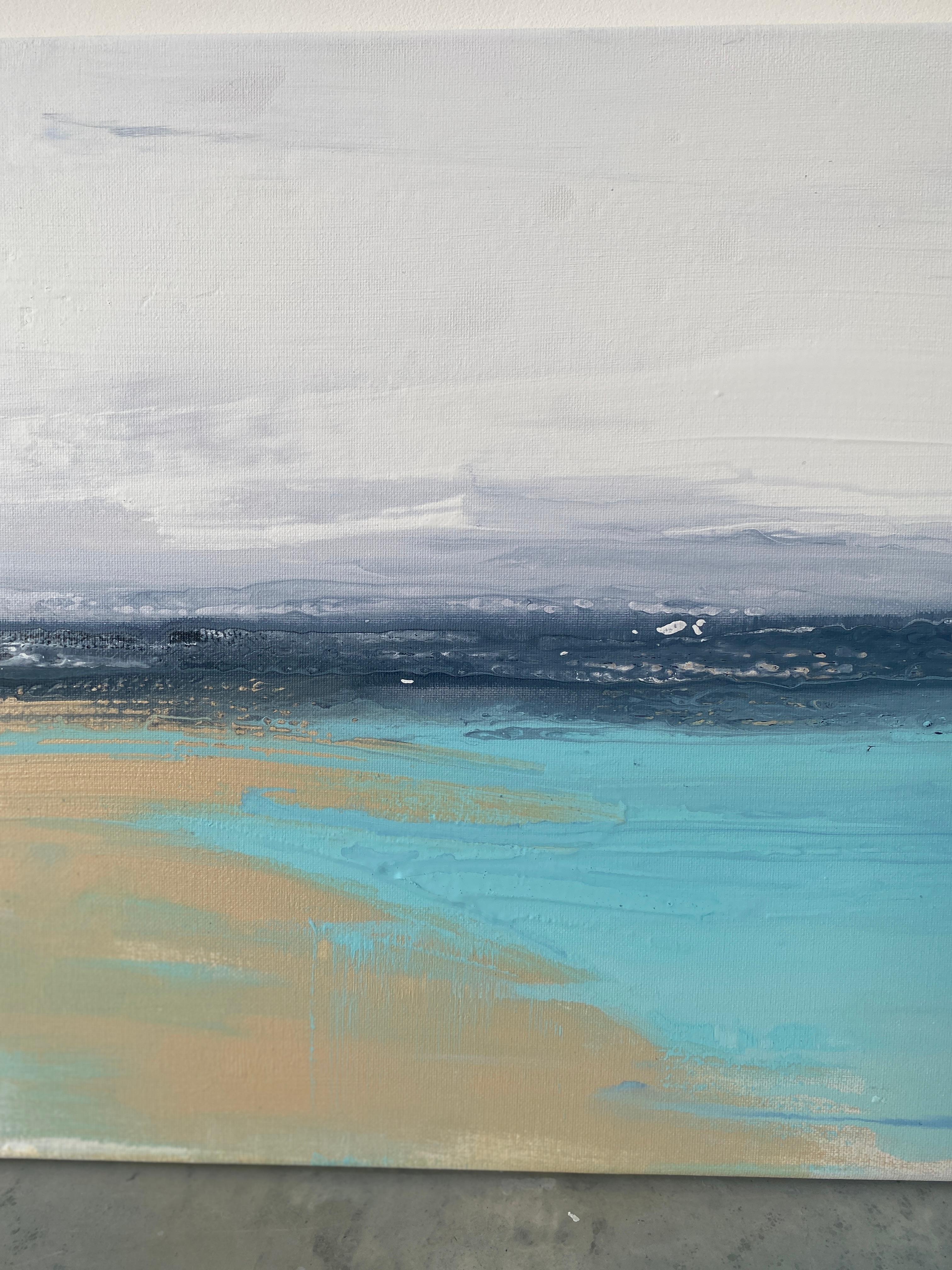 Meereslandschaft, Original coastal minimalistisches Gemälde in Blau, Weiß, Sand und Aqua 5