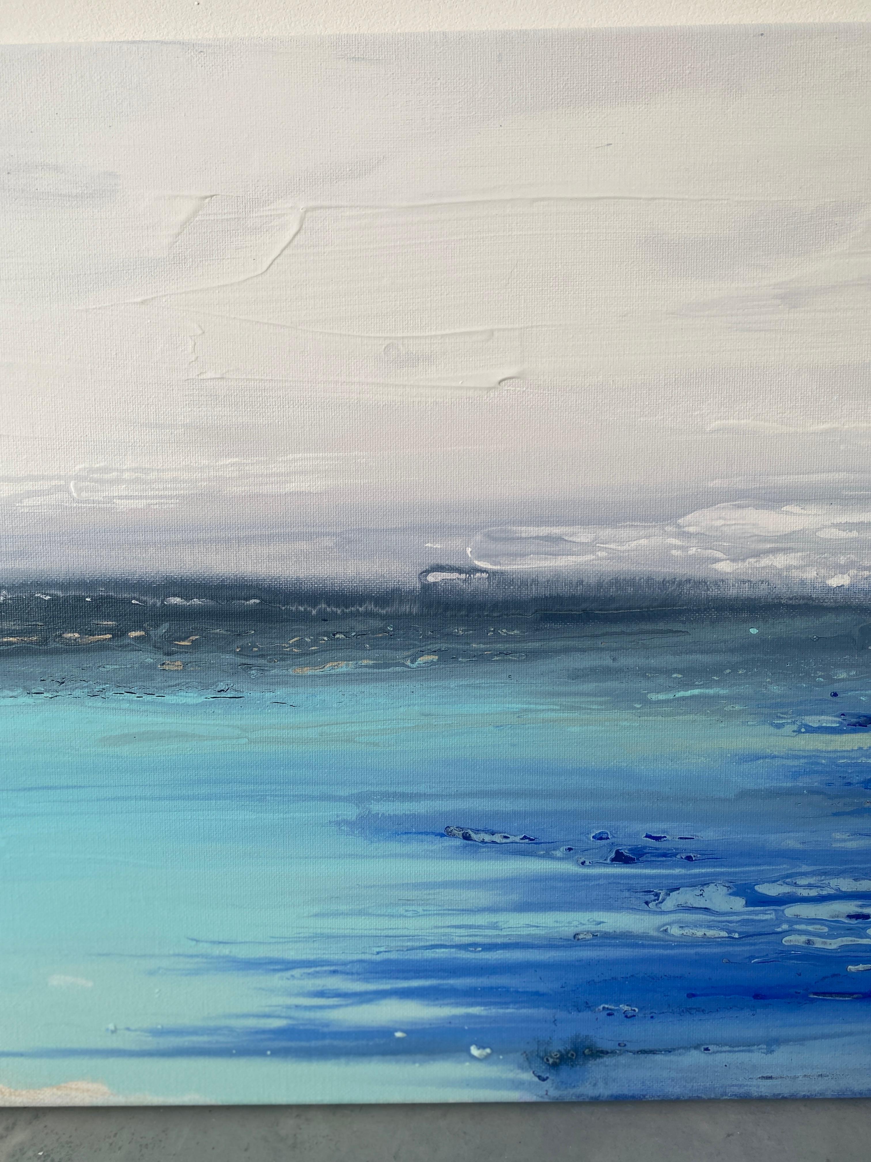 Meereslandschaft, Original coastal minimalistisches Gemälde in Blau, Weiß, Sand und Aqua 6